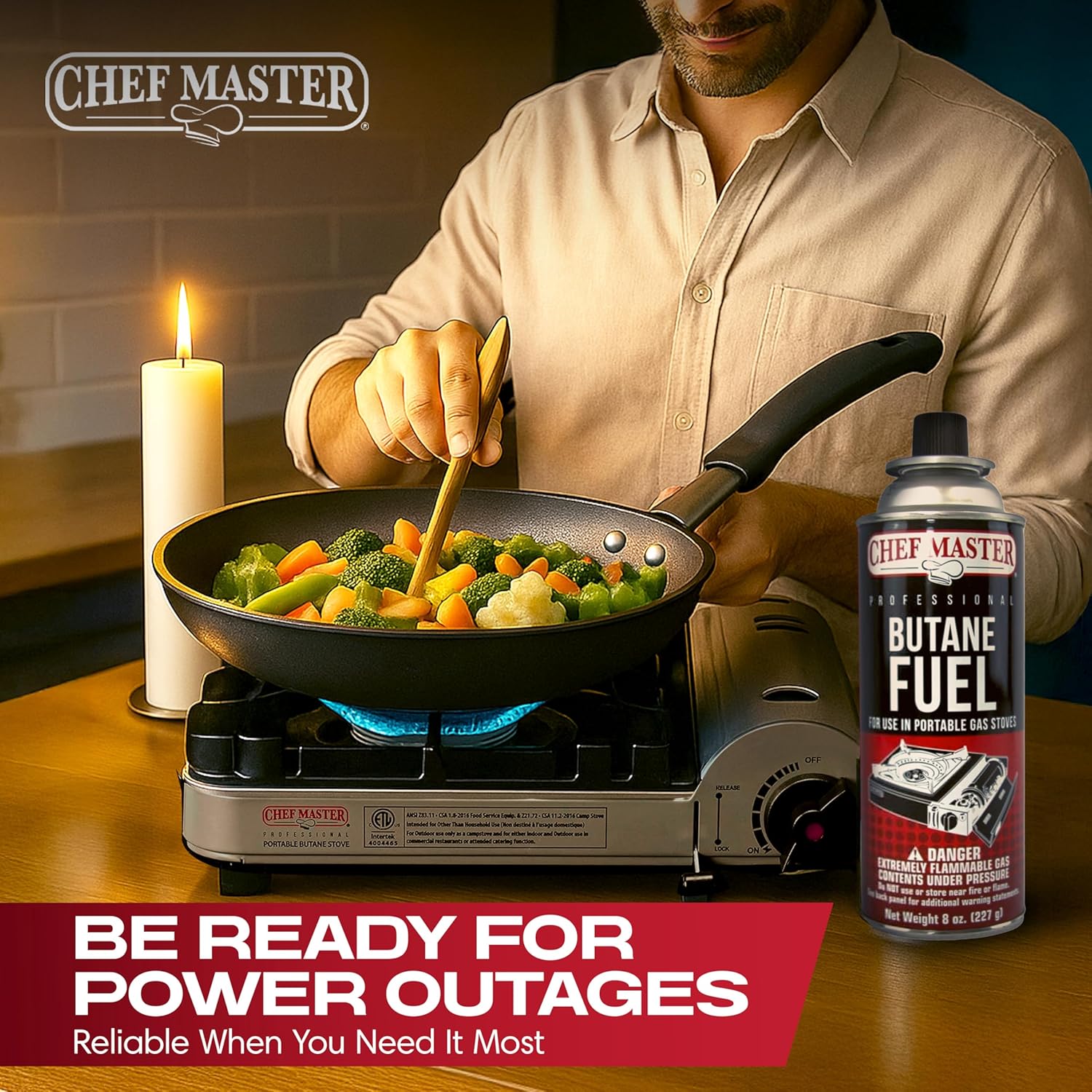 Chef Master 12x 8oz Butane Fuel Canister - Butane Canister for Kitchen Torch & Camp Stove - Gas for Picnics, Outdoor Cooking, Grilling - Camping Fuel Canister, Torch Fuel Camping Essentials - 90340