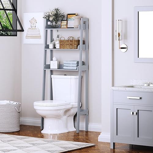 Miniatura 9 de UTEX Organizador de baño de 3 estantes sobre el inodoro protector espacial de baño blanco Espresso, gris, Blanco