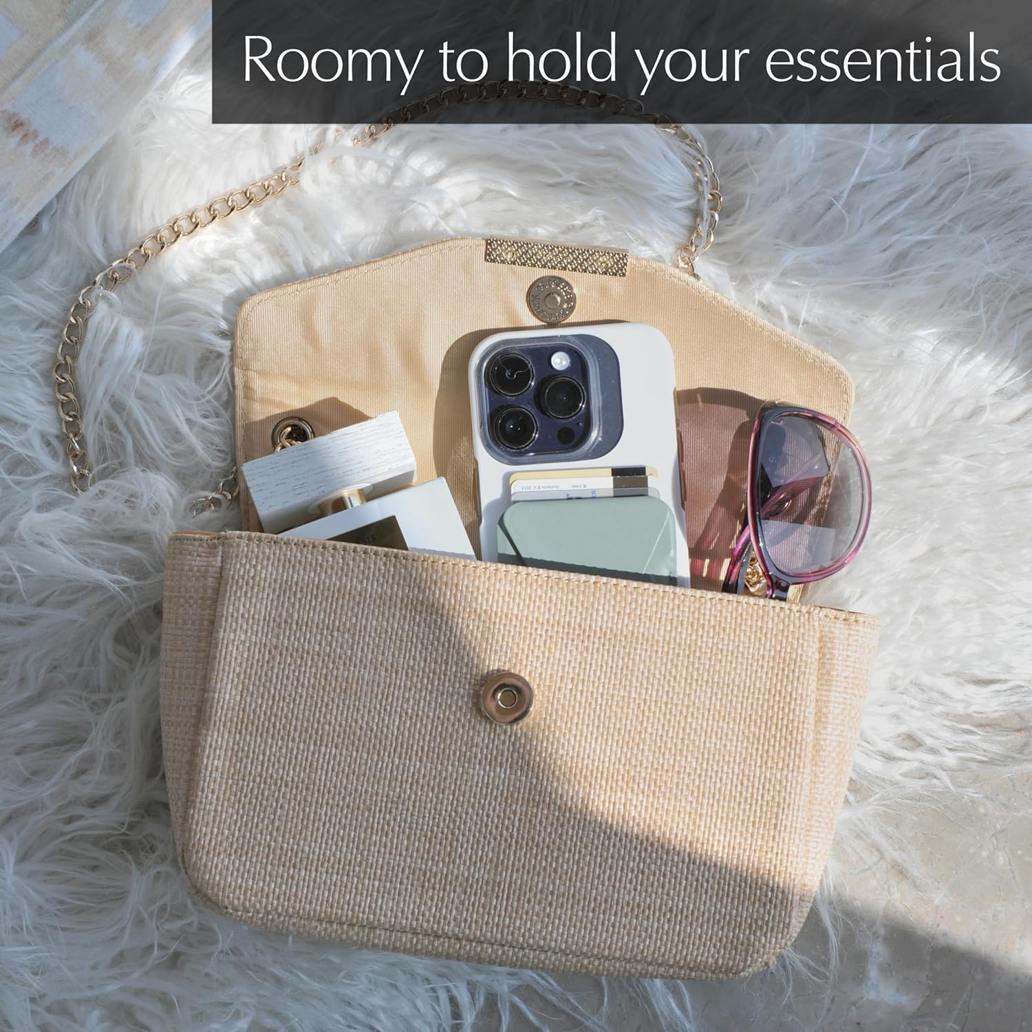 Straw Cross body Bag for Women Raffia Flap Chain Shoulder Handbag Small Satchel - Image 5