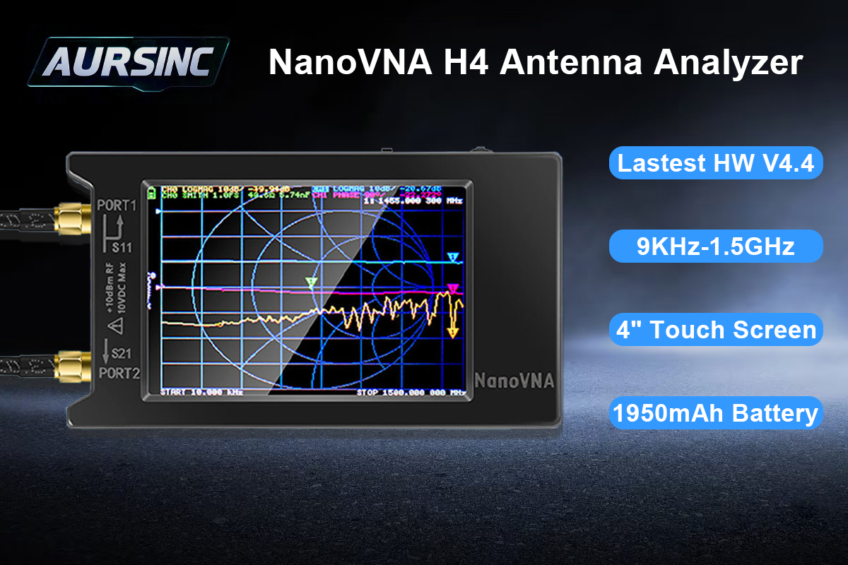 Image of AURSINC Upgraded NanoVNA H4 Vector Network Analyzer, V4.4 9kHz-1.5GHz Antenna Analyzer, 4 inch Touch Screen, Measuring S-Parameter SWR Smith Chart TDR, Portable RF Tester for Ham Radio, Engineers