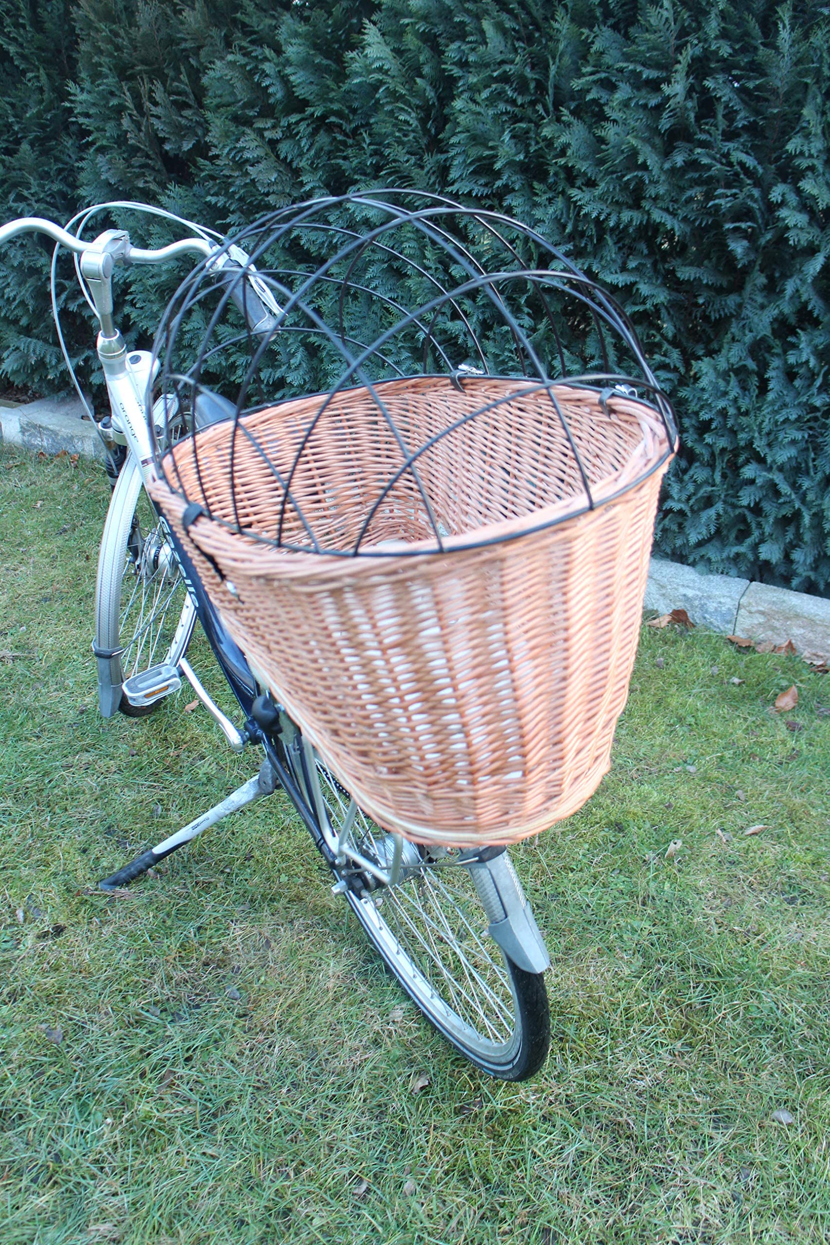 Panier de vélo pour chien - En osier - Avec grille métallique - Naturel - XL ou XXL - Panier de porte-bagages (XXL sans coussin)
