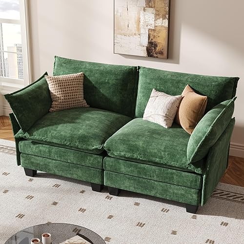 Miniatura 28 de KKL Sofá Cama Seccional Modular Grande de 91.3", Sofá Cama Convertible en Forma de J/L de 6 Plazas Sofá Nube con Otomana, Sofás Seccionales