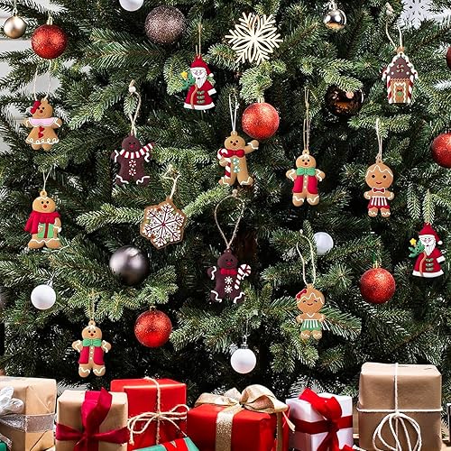 Miniatura 7 de 12 adornos para árbol de Navidad, muñeco de nieve, decoración de árbol de Navidad, Papá Noel, surtido de figuras de pan de jengibre, adornos con