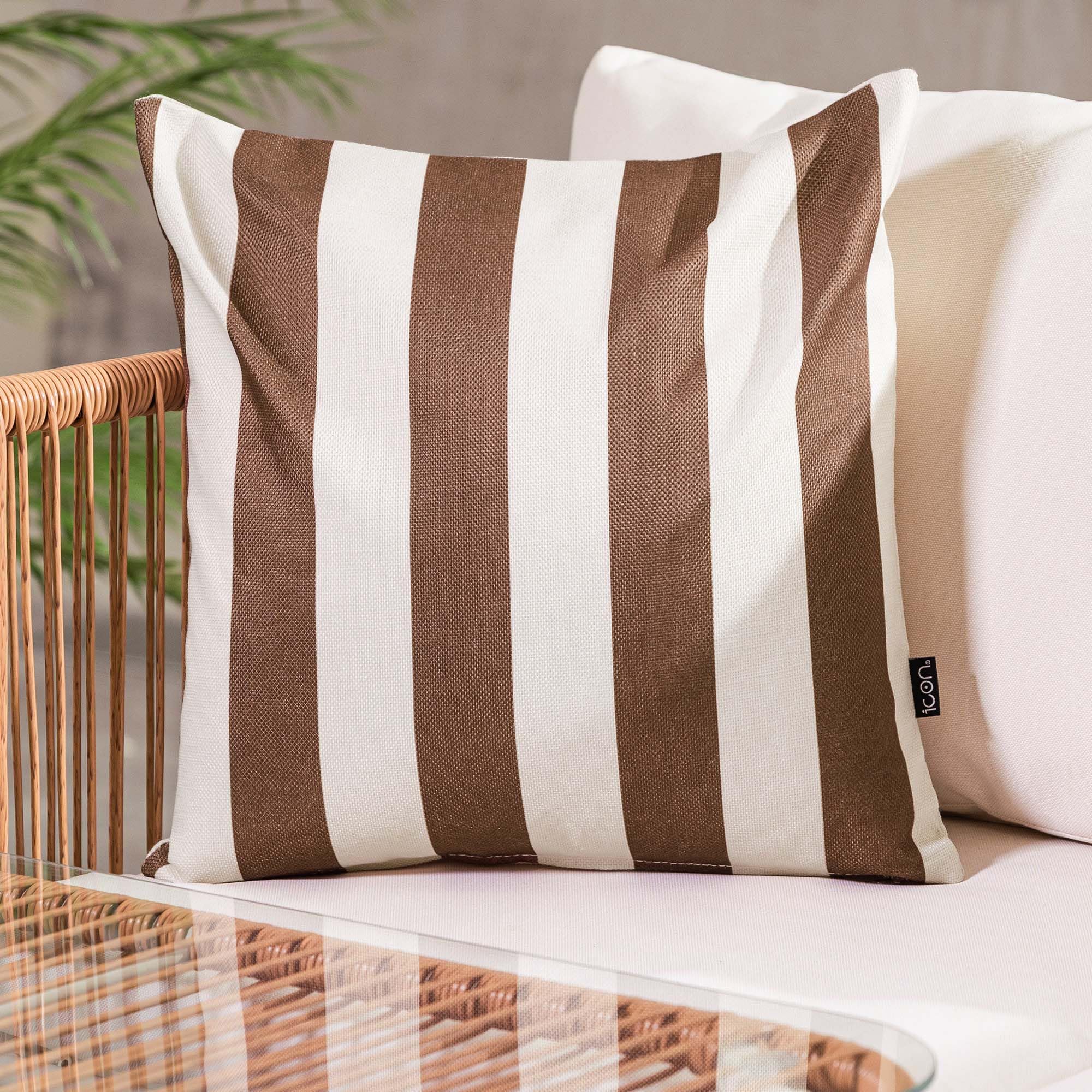 icon Cuscini da Esterno, Collezione A Strisce, Marrone, Set da 4, Resistente All'acqua, 43cm x 43cm, Cuscino Divano con Imbottitura Fibra Inclusa, Cuscini Esterno, Gardino, Terrazza