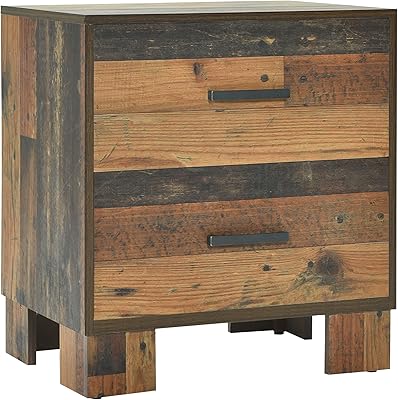 Coaster Home Furnishings Sidney Farmhouse Engineered Wood 2-Drawer Bedroom Nightstand Bedside Table Organizer Unit Rustic Pine 223142