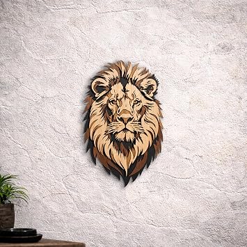 OTISOF CREATIONS 3D 4-Layer Wooden Lion Head Wall Art, Natural Wood Finish, Bold Rustic Wall Decor for Man Cave, Office or Living Room, Dining Room, Bedroom Size 39cm