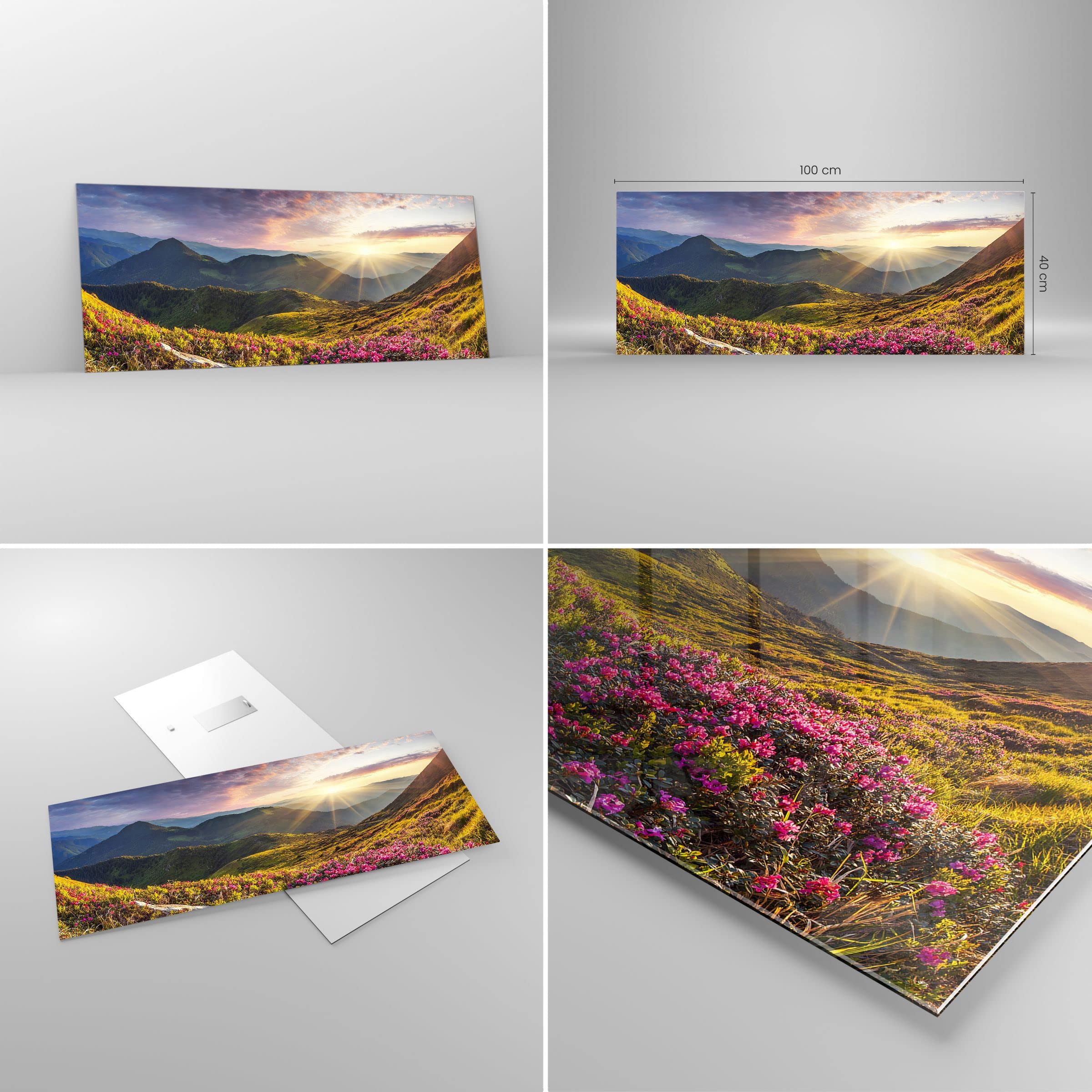 Moderne Impression sur Verre 100x40cm Image Tableau en Verre Decoration Murale Aube Polaire Montagnes Grand Tableaux Decoratifs Muraux Chambre Cuisine Panoramique Deco Cadre Salon Art GAB100x40-4196
