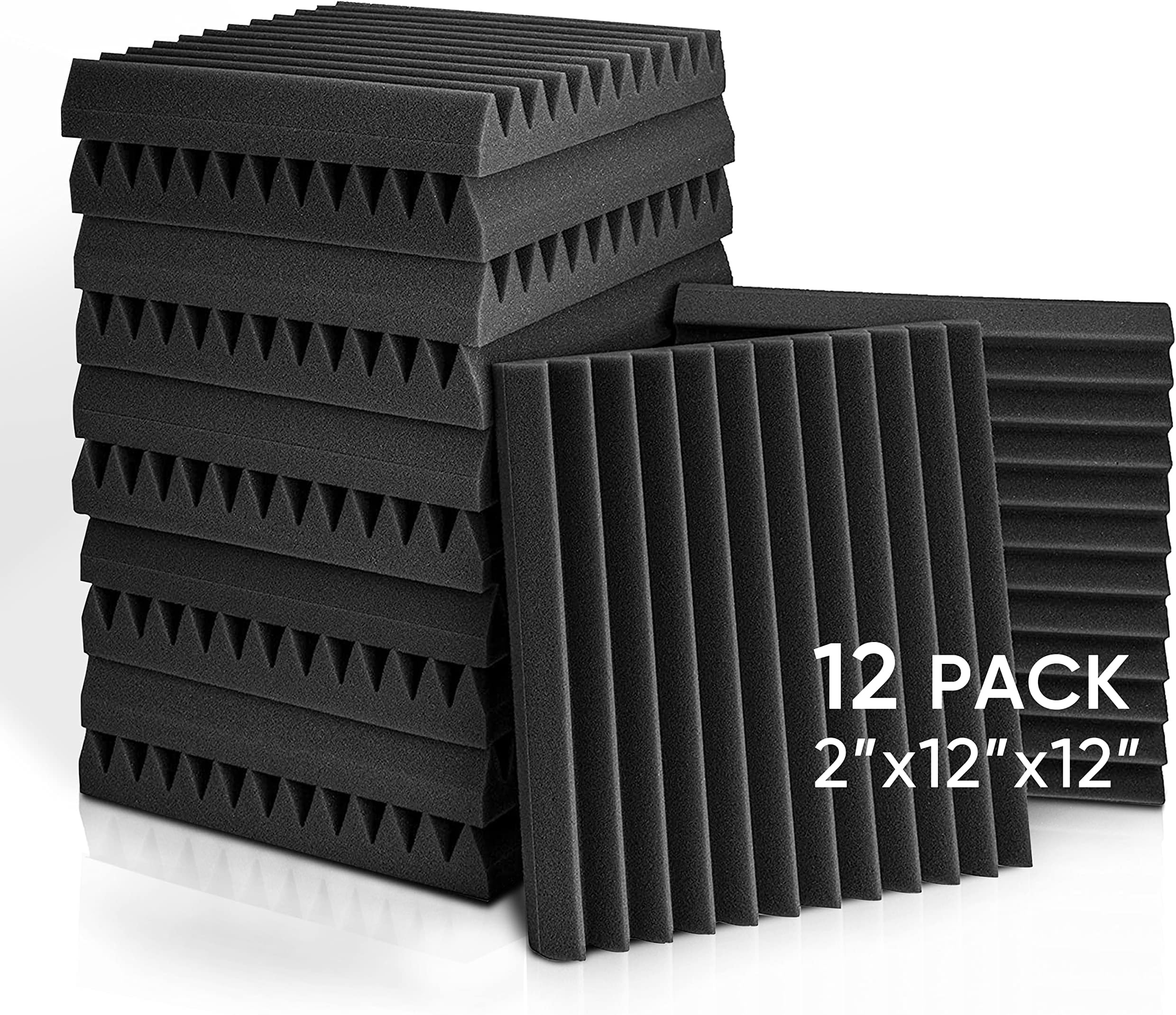12 Pack Set Acoustic Panels, 2" X 12" X 12" Acoustic Foam Panels, Studio Wedge Tiles, Sound Panels wedges Soundproof Sound Insulation Absorbing