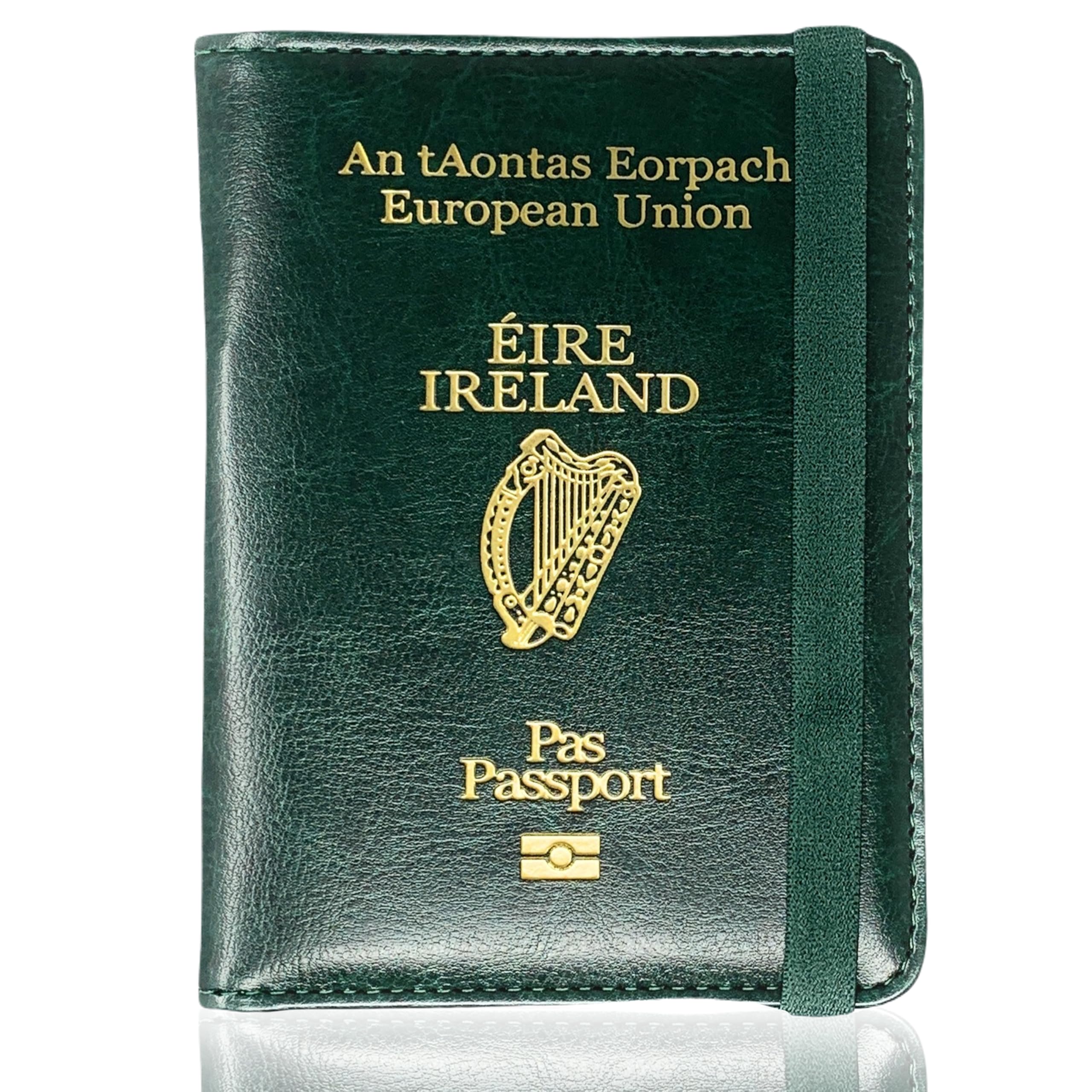 Irish Passport Holder - RFID Blocking Travel Wallet - PU Leather Passport Cover, Ireland, Protector, Eire, Men, Women