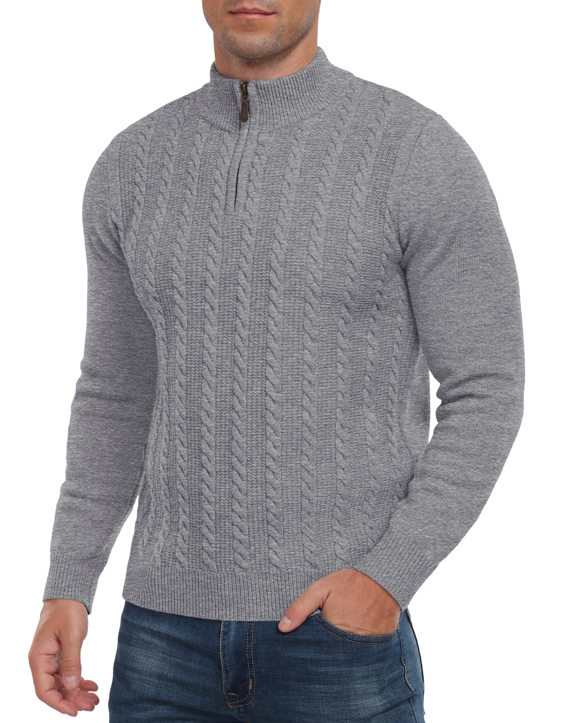 Hisir Maglione invernale da uomo con cerniera, a girocollo, a maniche lunghe, stile casual