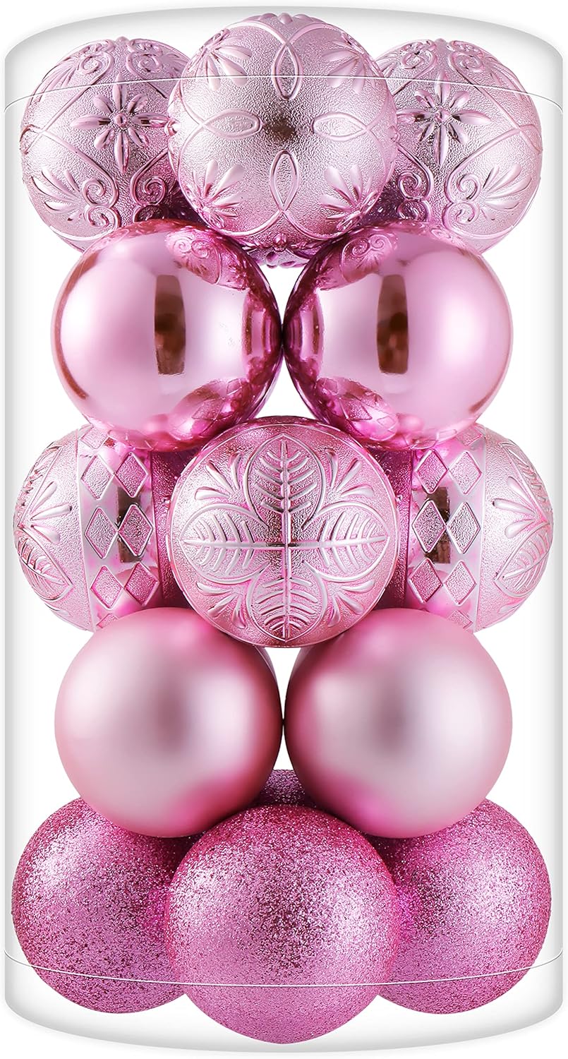 20ct Pink Christmas Ball Ornaments Shatterproof Plastic Christmas Tree Decorations for Xmas Party Home Office Holiday Decor -Large Size (3.15", 80mm) Pink 3.15-Inch