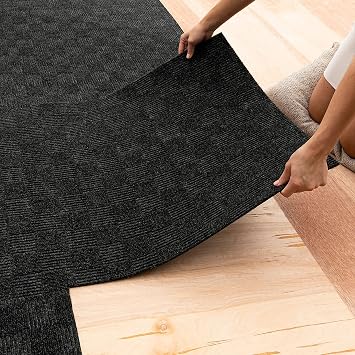 Mohawk Home 24" x 24" Indoor/Outdoor 0.25" Pile Height, Peel and Stick Carpet Tile, Black Polyester, 15 Tiles 60 sqft/Box