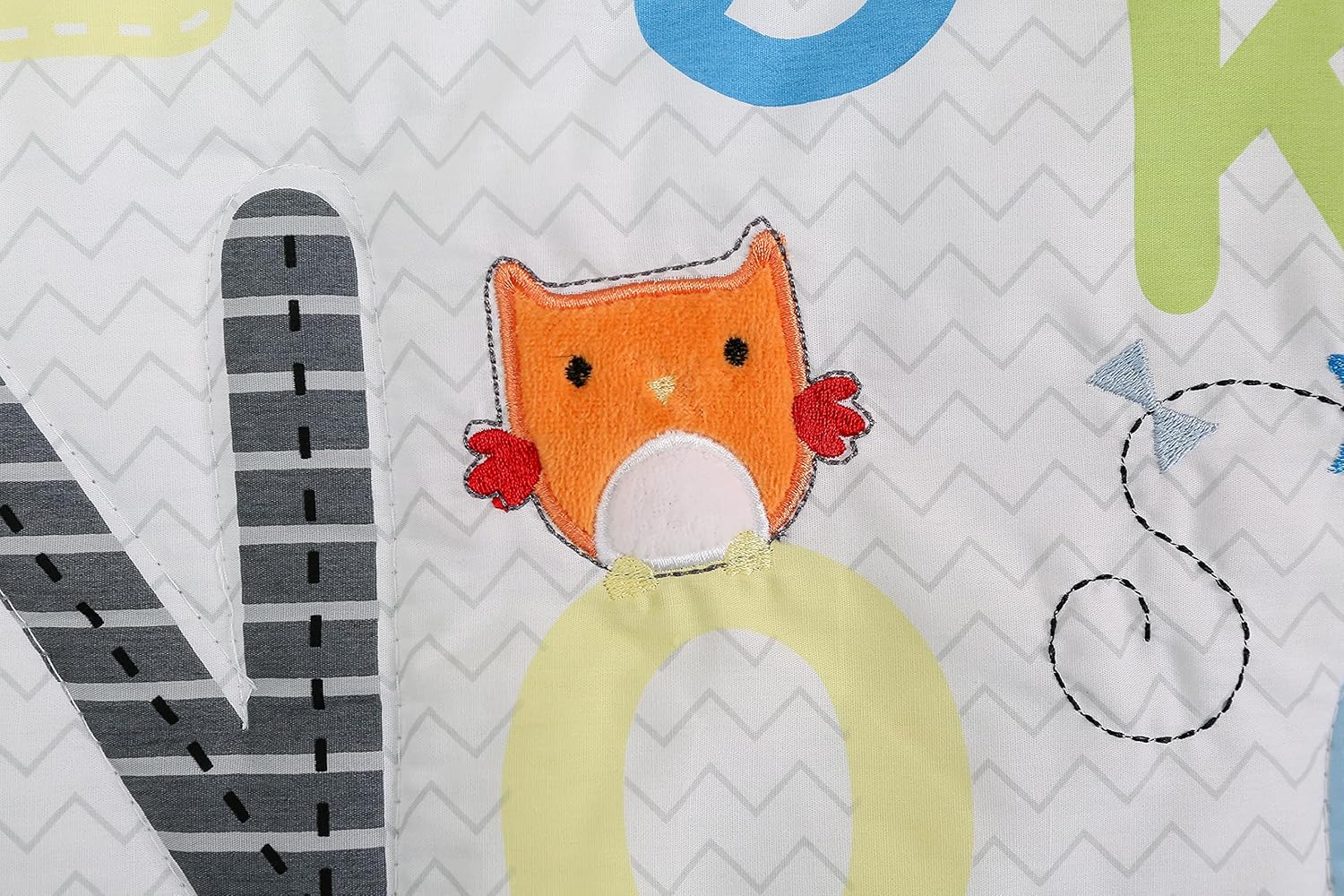 4 PCs Blue Grey Animal Theme Nursery Crib Bedding Set Alphabet Phonics Animal Theme Unisex Baby Bedding Set