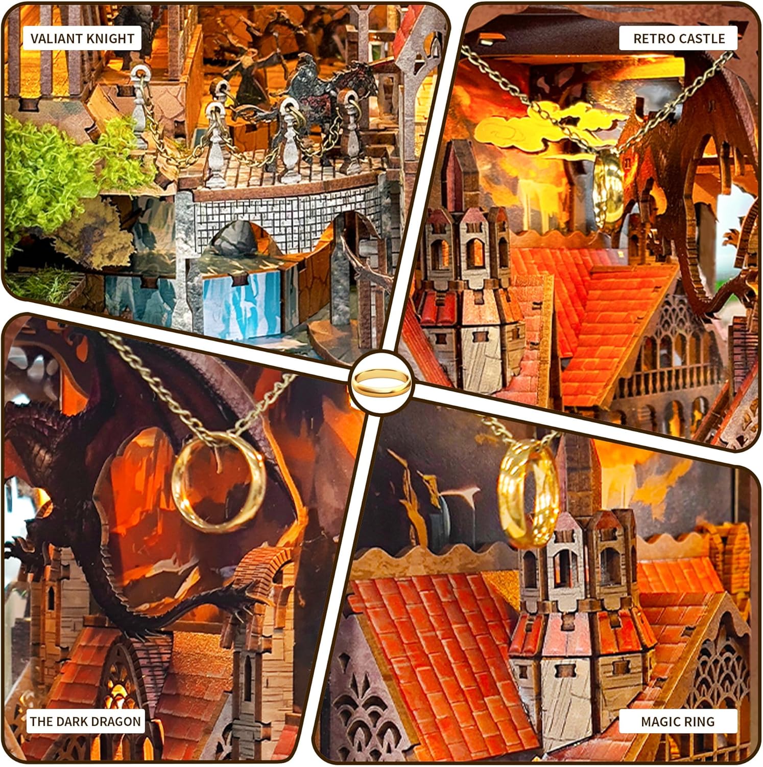 Book nooks DIY Dollhouse Kit for Adults 3D Stereo Assembly Night Light Sensing Wooden Bookend Jigsaw Building Model Gifts for Family,Friends