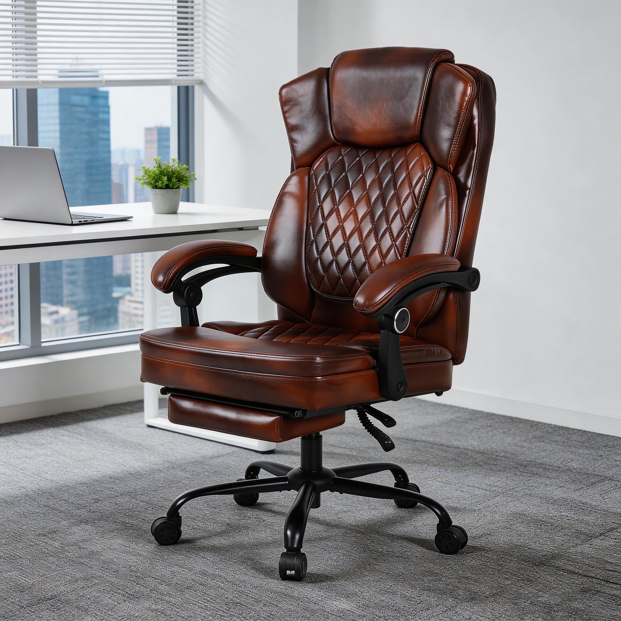AZRBOPO Executive Office Chair, Office Swivel Chair with Footrest & Lumbar Support Ergonomic, Height Adjustable Heavy Duty 360ยฐ Swivel for Home Office - Brown