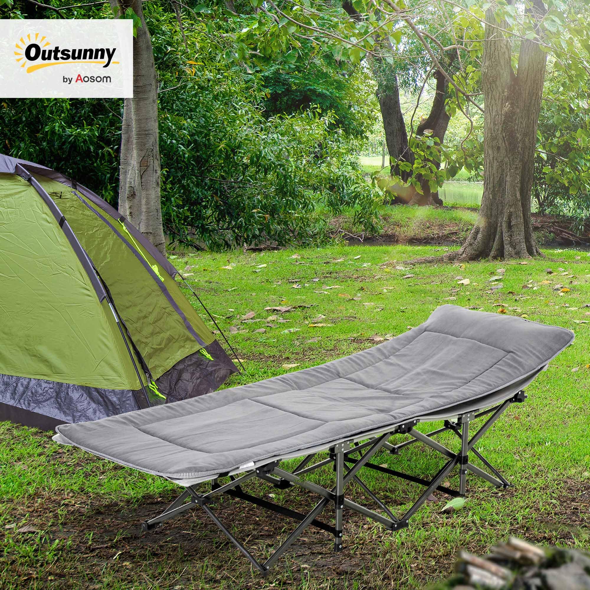 Outsunny Feldbett faltbar mit Matratze 188 x 64,5 x 53 cm | Campingbett, Tragetasche, Gästebett bis 150 kg Belastbar, Campingliege für Erwachsene, Klappbett, Outdoor Camping