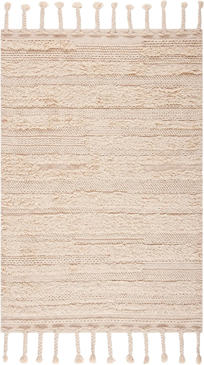 SAFAVIEH Casablanca Collection Accent Rug - 4' x 6', Beige, Handmade Moroccan Tassel Wool, 0.5-inch Thick Ideal for High Traffic Areas in Entryway, Living Room, Bedroom (CSB450A)