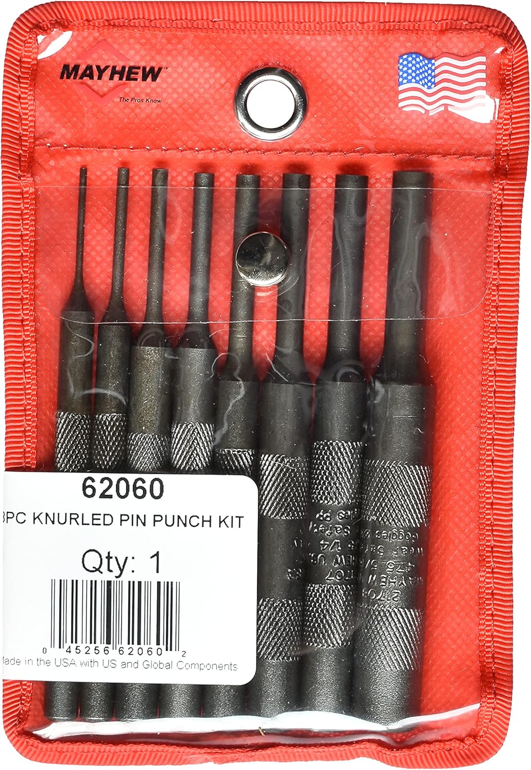 Mayhew Select 62060 480-K Knurled Pin Punch Kit, 8-Piece