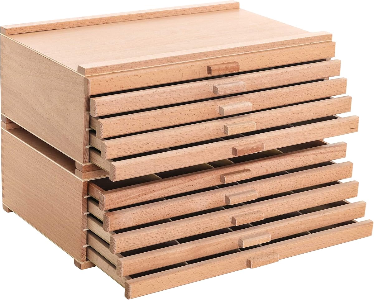 U.S. Art Supply 10-Drawer Artist Tool Supply Box with Storage Drawers | 5 Compartments per Drawer - Hardwood Art Box for Artist Supplies, Brushes, Pencils, Erasers, Tool Storage Organizer Case