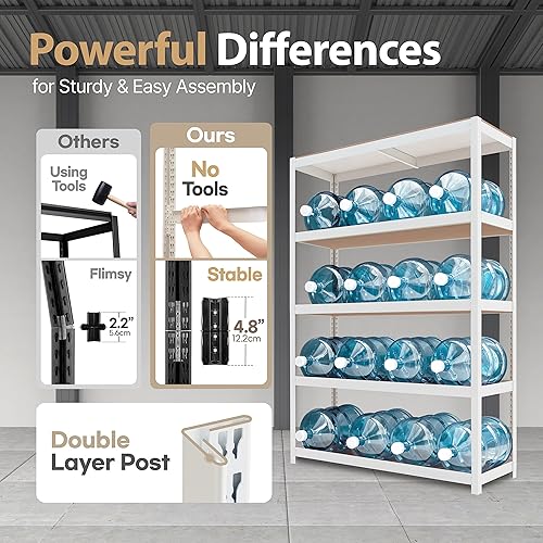 Miniatura 6 de HOMEDANT House Z-Beam - Estantería de almacenamiento de garaje resistente de 48 pulgadas de ancho, estantes de metal ajustables de 5 niveles,