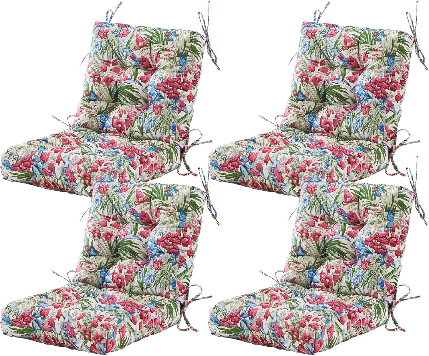 ARTPLAN Seat/Back Outdoor Chair Cushion,Set of 4 Patio Chair Cushion with Tie,Tufted Replacement for Patio Furniture,40x20x4 Inches,4 Count,Floral