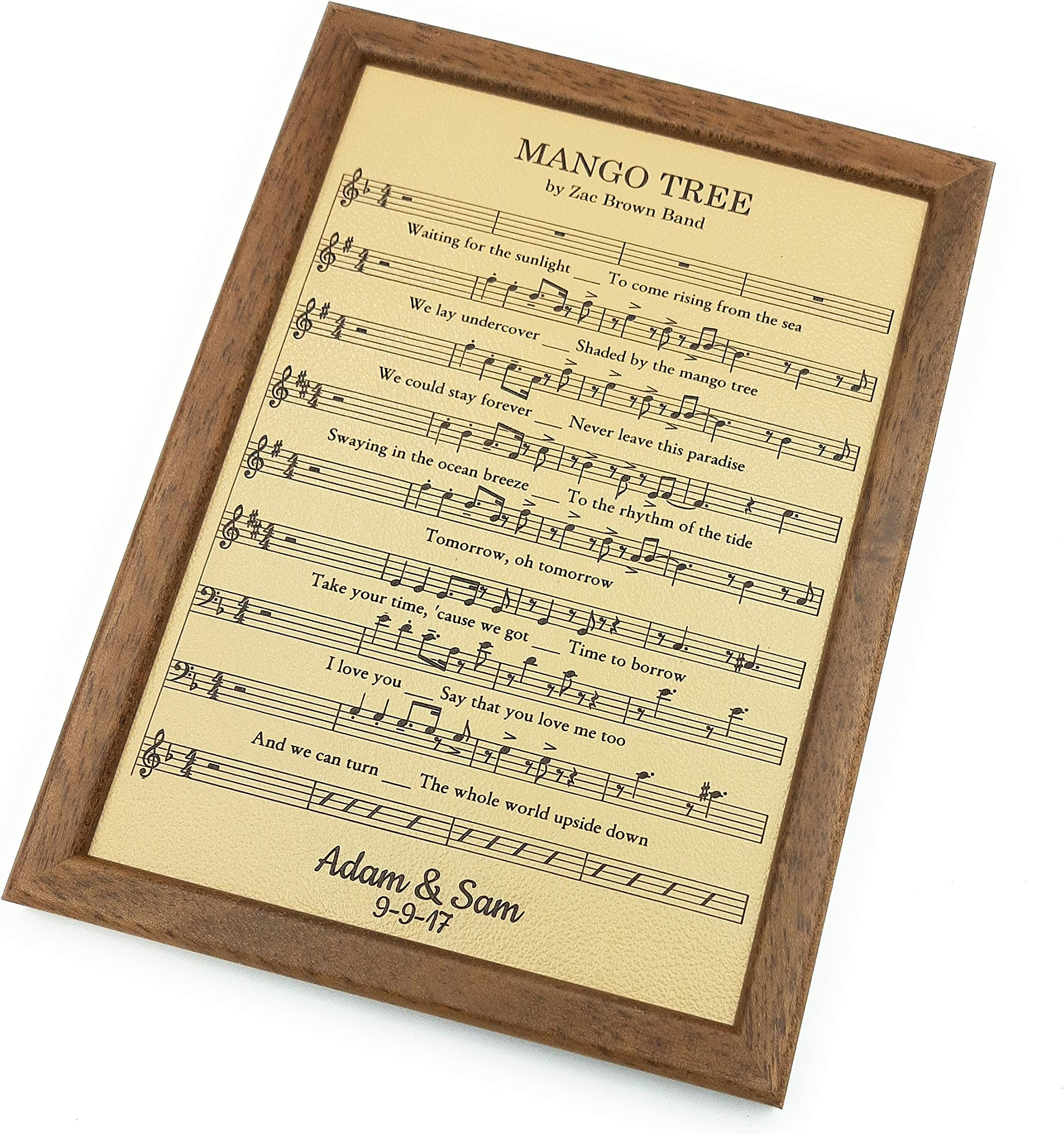 3rd wedding anniversary gift,Leather engraving, music notes sheet engraved on real leather, leather picture, custom engraving