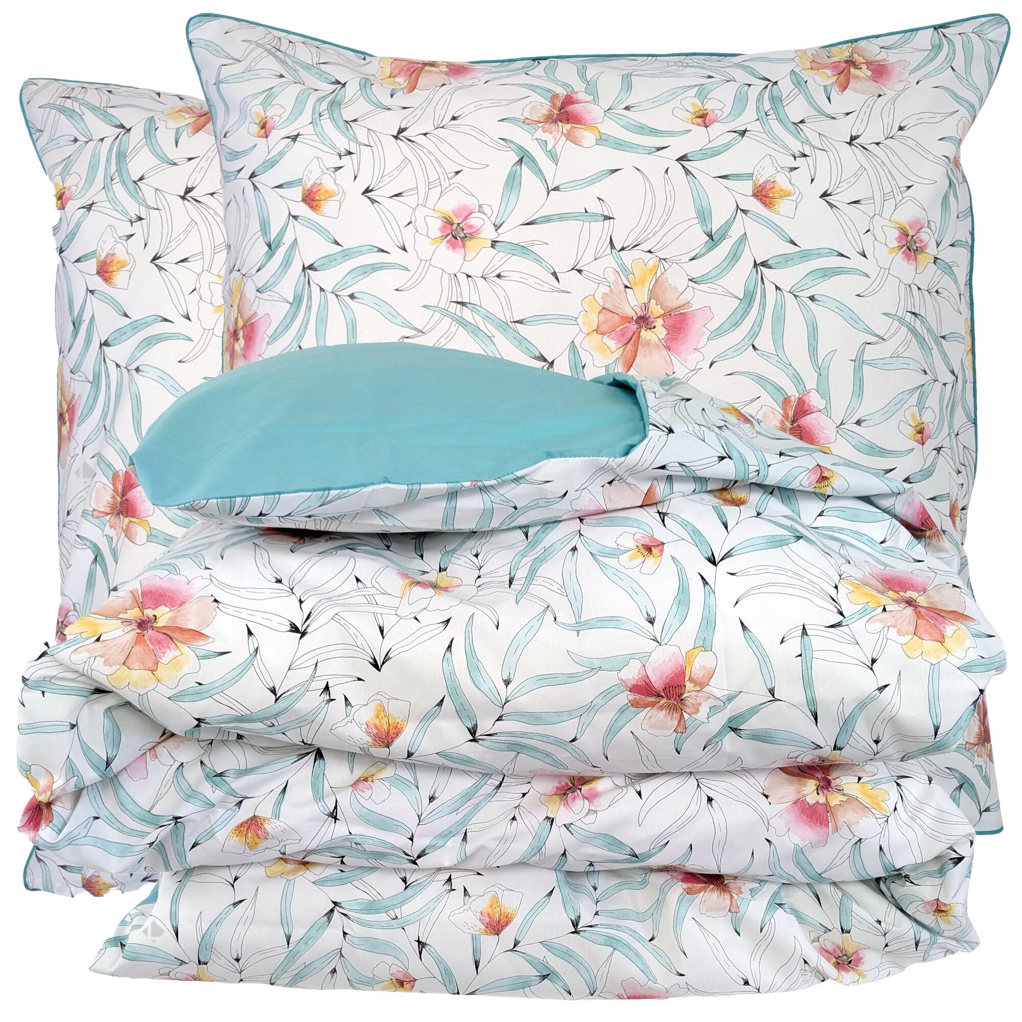 Parure 300x240 cm Roxane en percale de coton avec taies d'oreiller 65x65
