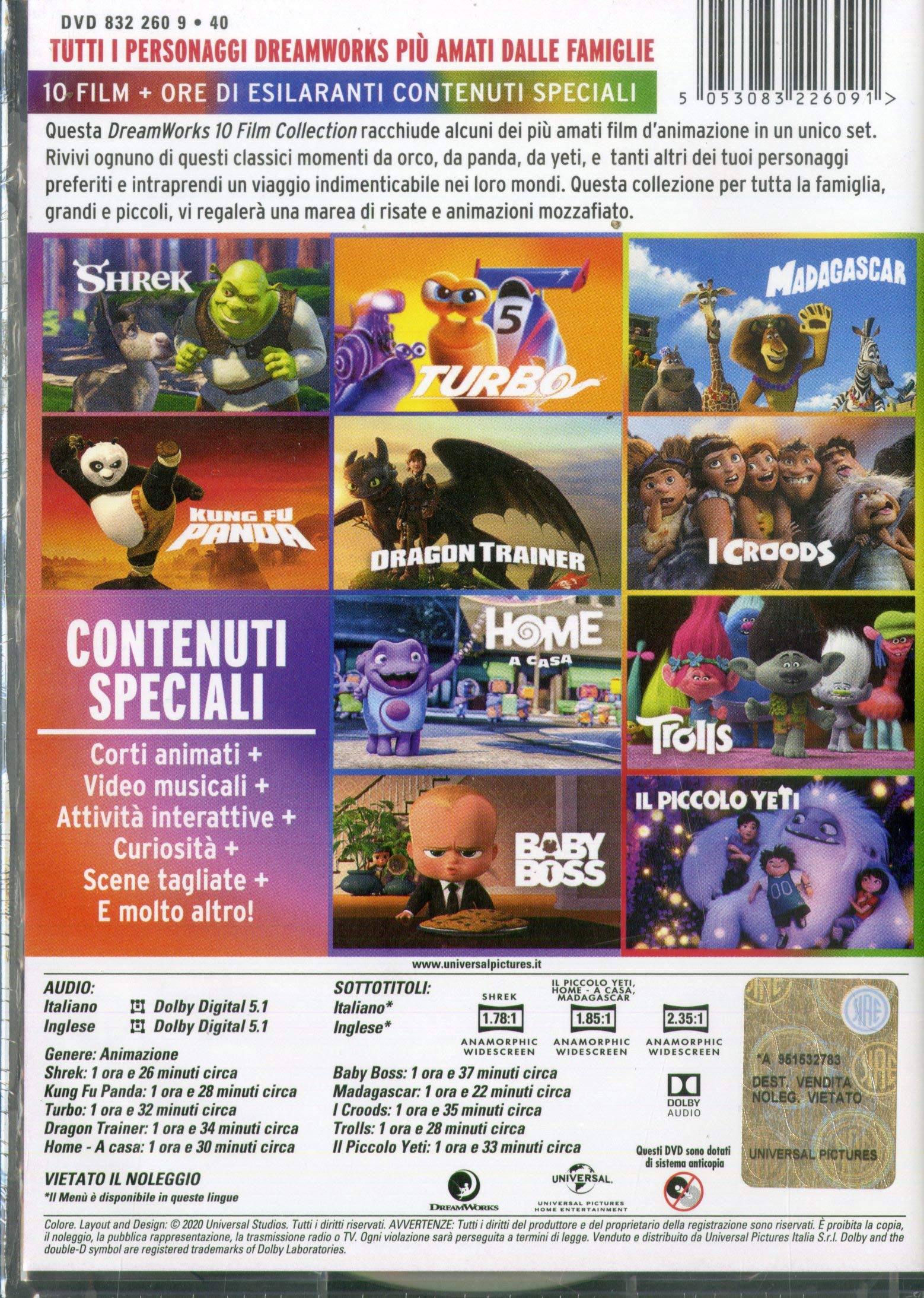 Dreamworks 10 Movie Collection ( Box 10 Dv) (Spirit,Shrek,Baby Boss,Trools )