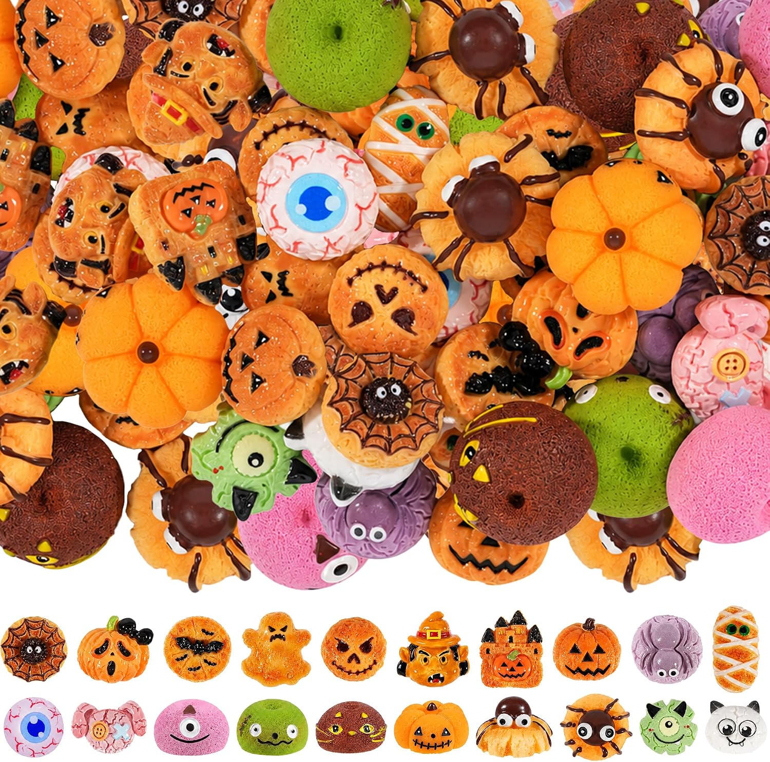 40 Pcs Miniature Halloween Food Mini Resin Flatback Dessert Cookie Bread