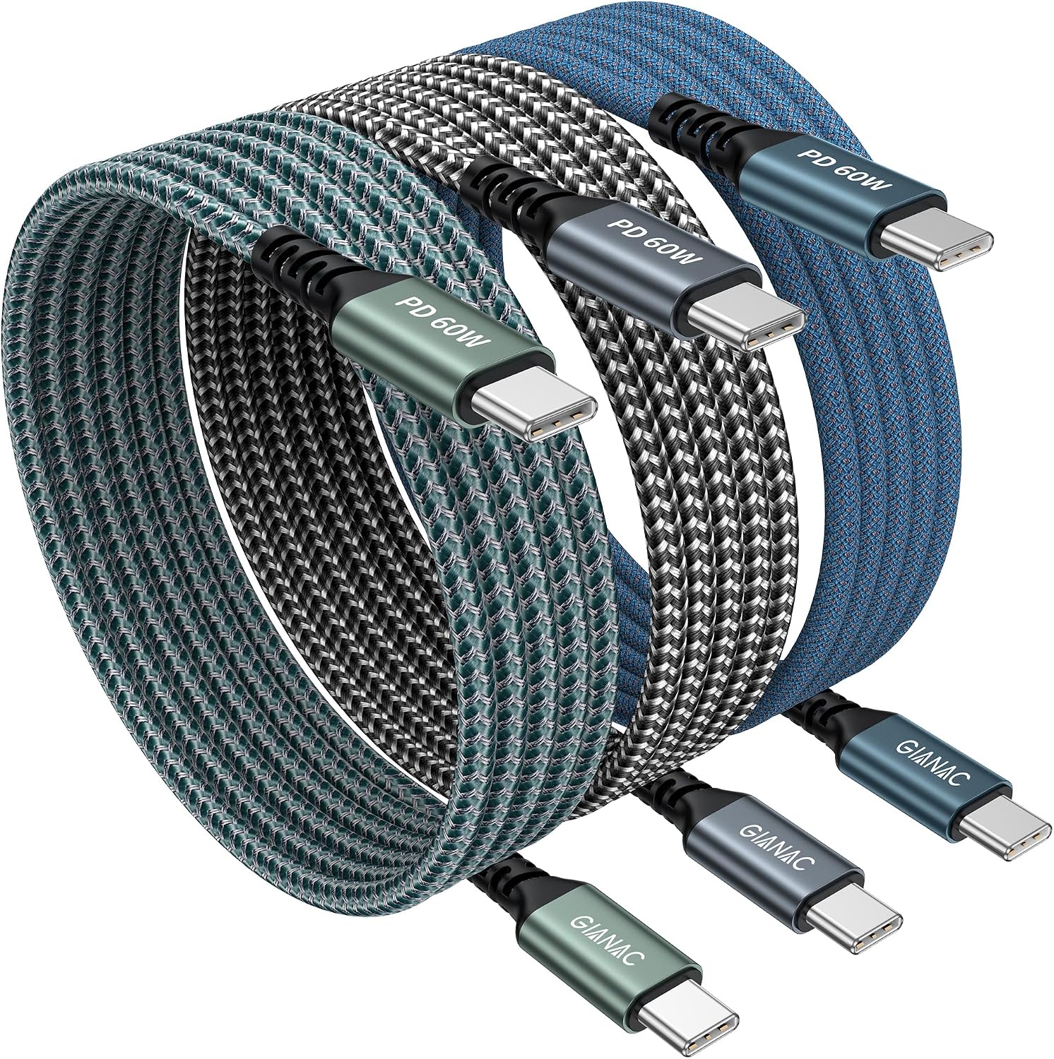 GIANAC USB C Kabel 3Stück 2M Schnellladekabel USB C auf USB C Kabel 60W