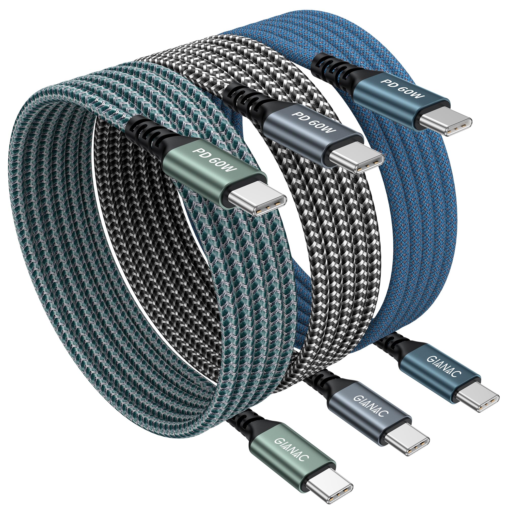 GIANAC USB C Kabel 3Stück 2M Schnellladekabel USB C auf USB C Kabel 60W