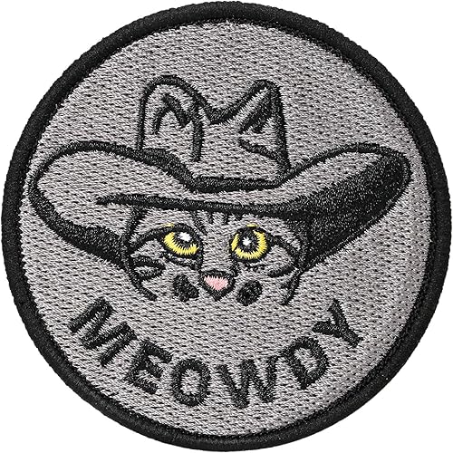 XMJY Parche de meme de gato, 1 pieza de gato vaquero divertido parche moral, parche táctico de gancho y bucle para mochilas, arneses para perros,