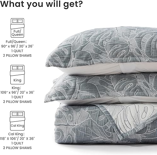 Miniatura 4 de SLEEP ZONE Juego de edredón floral tamaño matrimonialqueen, edredón jacquard ultra suave y ligero con 2 fundas de almohada, juego de colcha de 3