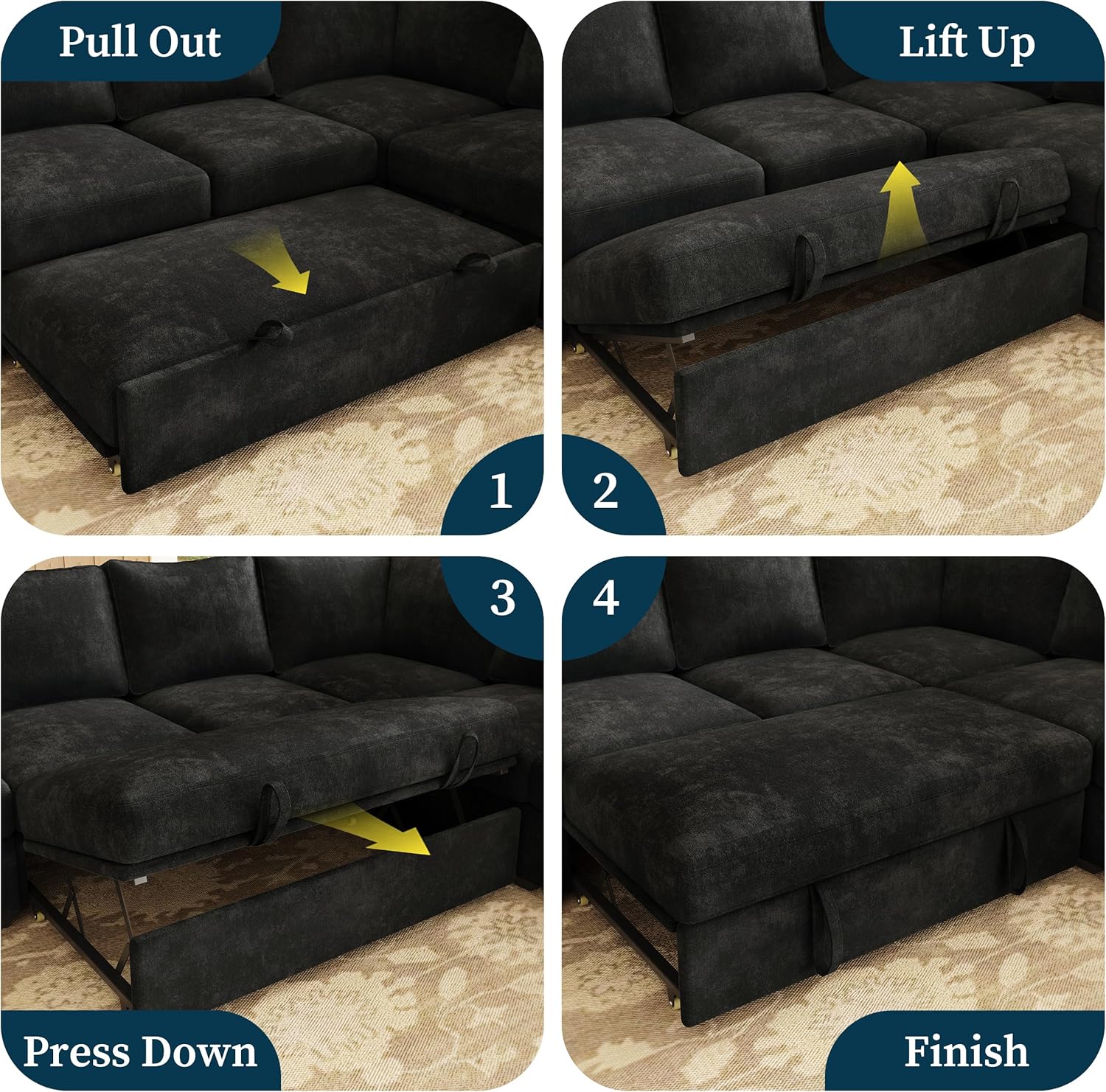 83.5" Sectional Sleeper Sofa with Pull Out Couch, Modern 5 Seat L Shaped Modular Couch, Sectionals Modular Sofa with Storage, Comfy Sectional Couches for Living Room & Apartment, Black