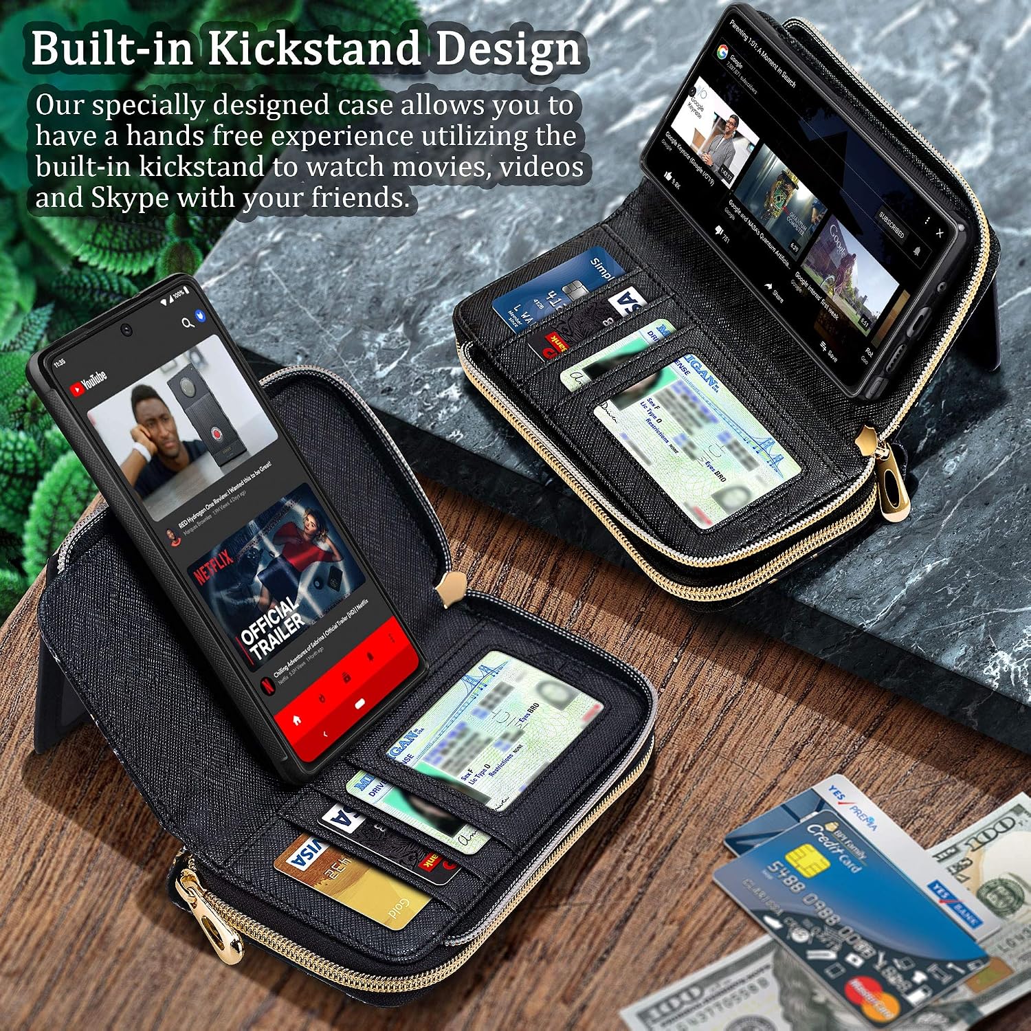 ELV Wallet Purse Case for Galaxy Note 20 5G 6.7 inch (2020 Release), PU Leather Marble Design Detachable Protective Flip Case for Galaxy Note 20 with Card Holders and Back Stand (Black)