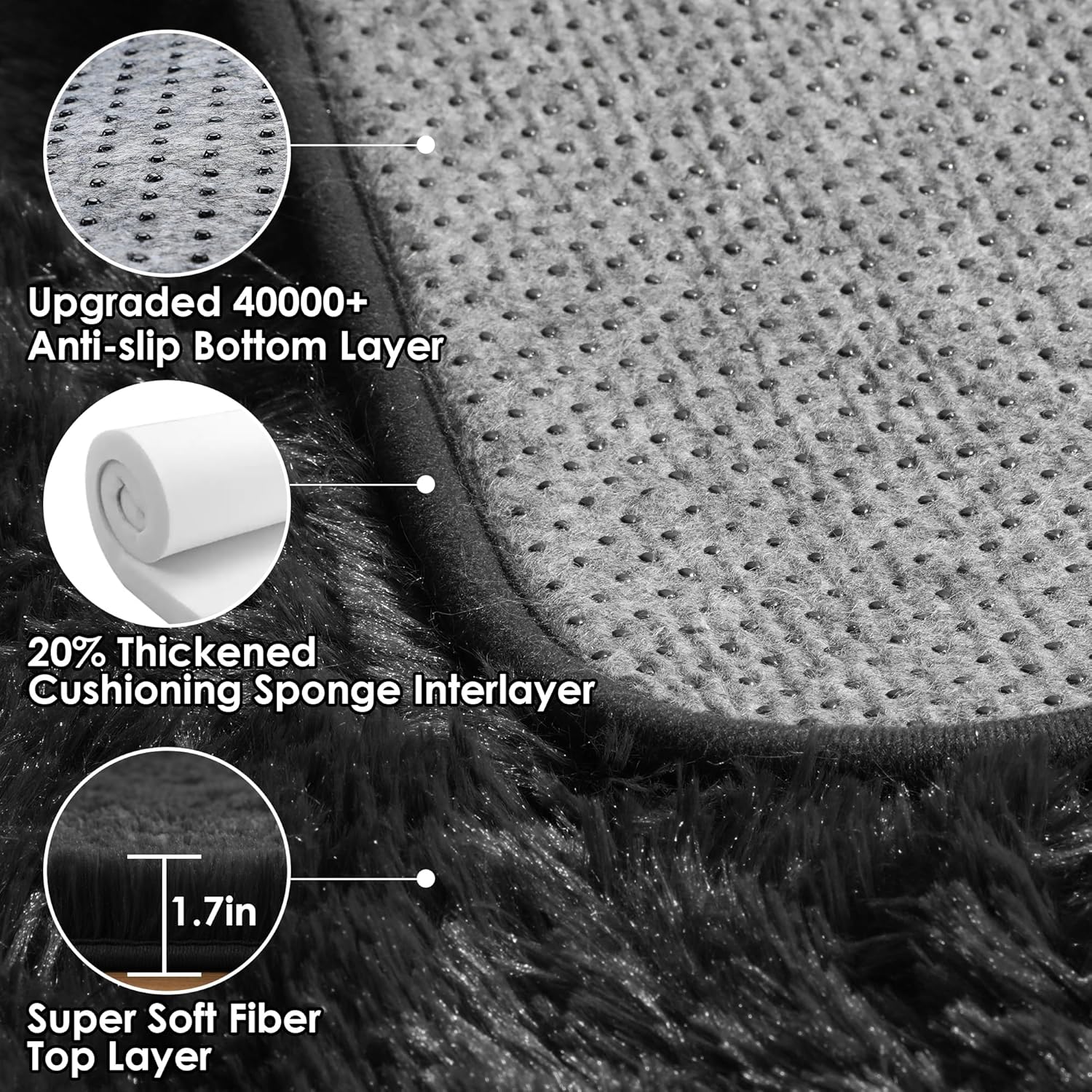 ONASAR Black Runner Rugs for Bedroom Living Room, 2x6 Bedside Fluffy Area Rug, Indoor Ultra Soft Plush Shaggy Furry Floor Throw Carpet for Hallway Nursery Kids Boys Girls Dorm Closet Home Decor - Image 4