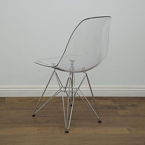 Miniatura 5 de Mid-Century - Silla de comedor lateral transparente con base cromada (juego de 2)