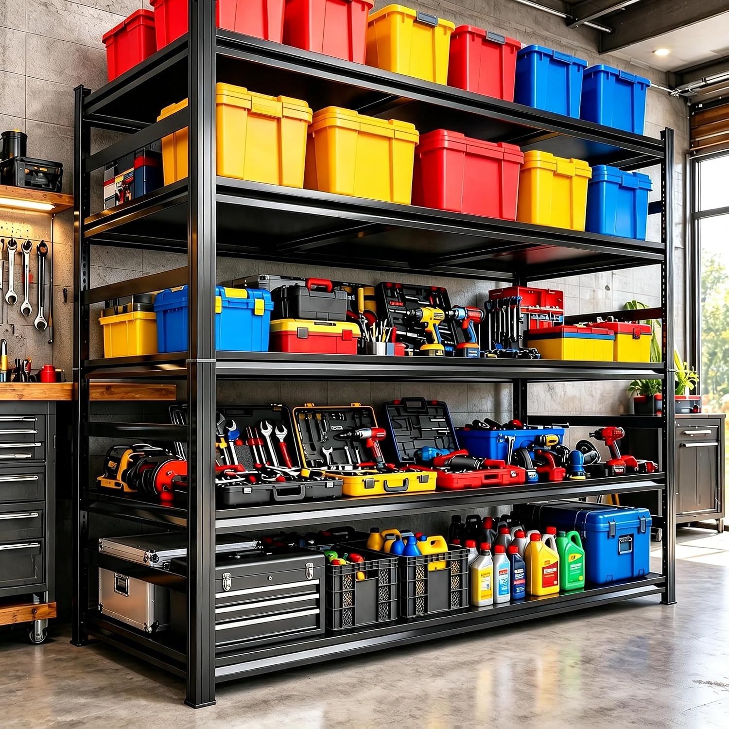 Heavy Duty Garage Shelving 5 Tier Adjustable Metal Storage Rack