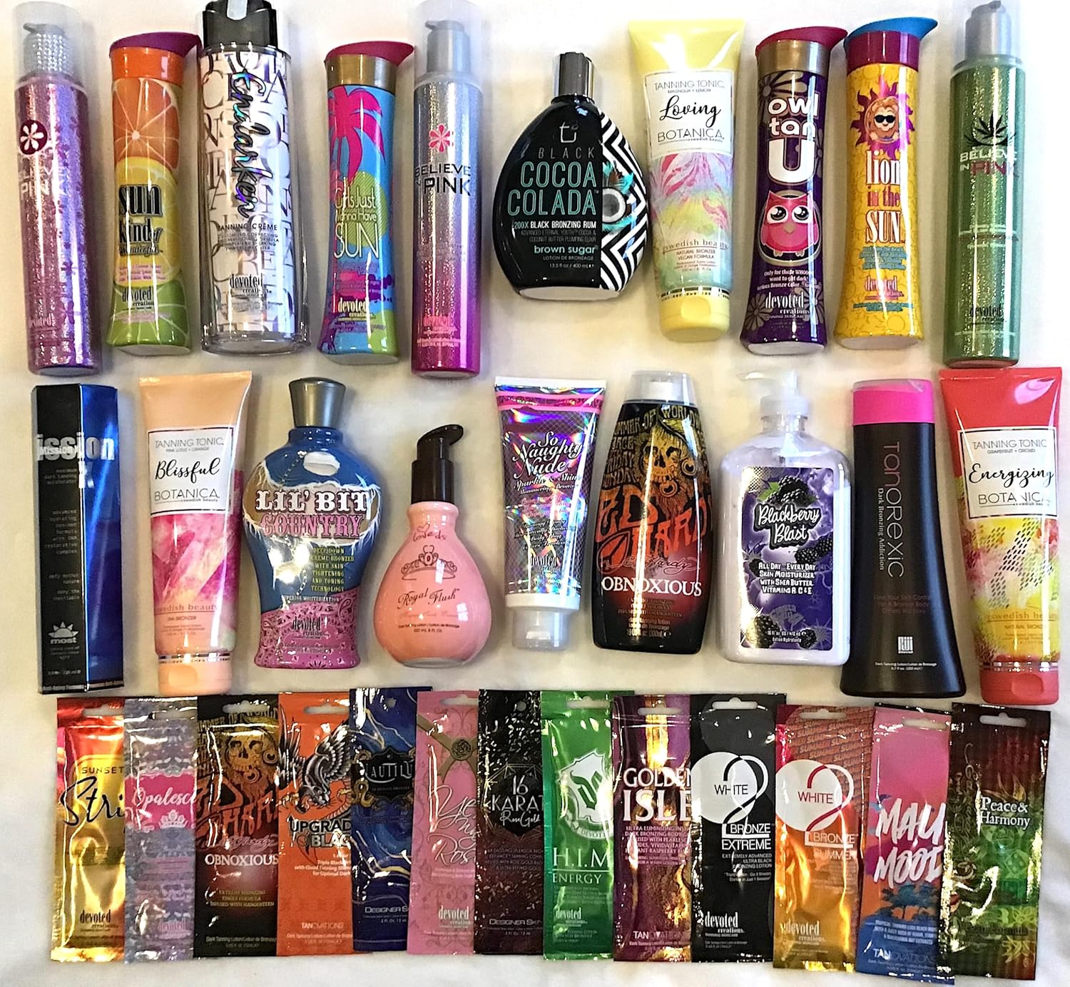 20 Wholesale Assorted Tanning Lotion Bottles PLUS 10 Tanning Packs Variety Pack – Indoor Tanning Bed Lotions Bundle – Mostly Bronzers the Most Popular Category – Multiple Brand Salon Quality
