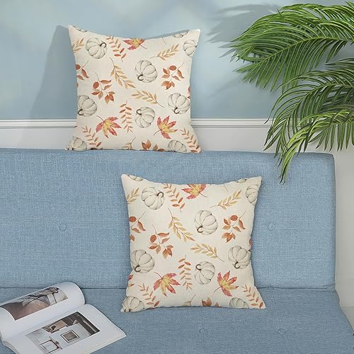 Miniatura 4 de Juego de 2 fundas de almohada de otoño de 22 x 22 pulgadas, diseño de calabaza y hoja de arce, fundas de almohada decorativas de lino para otoño,