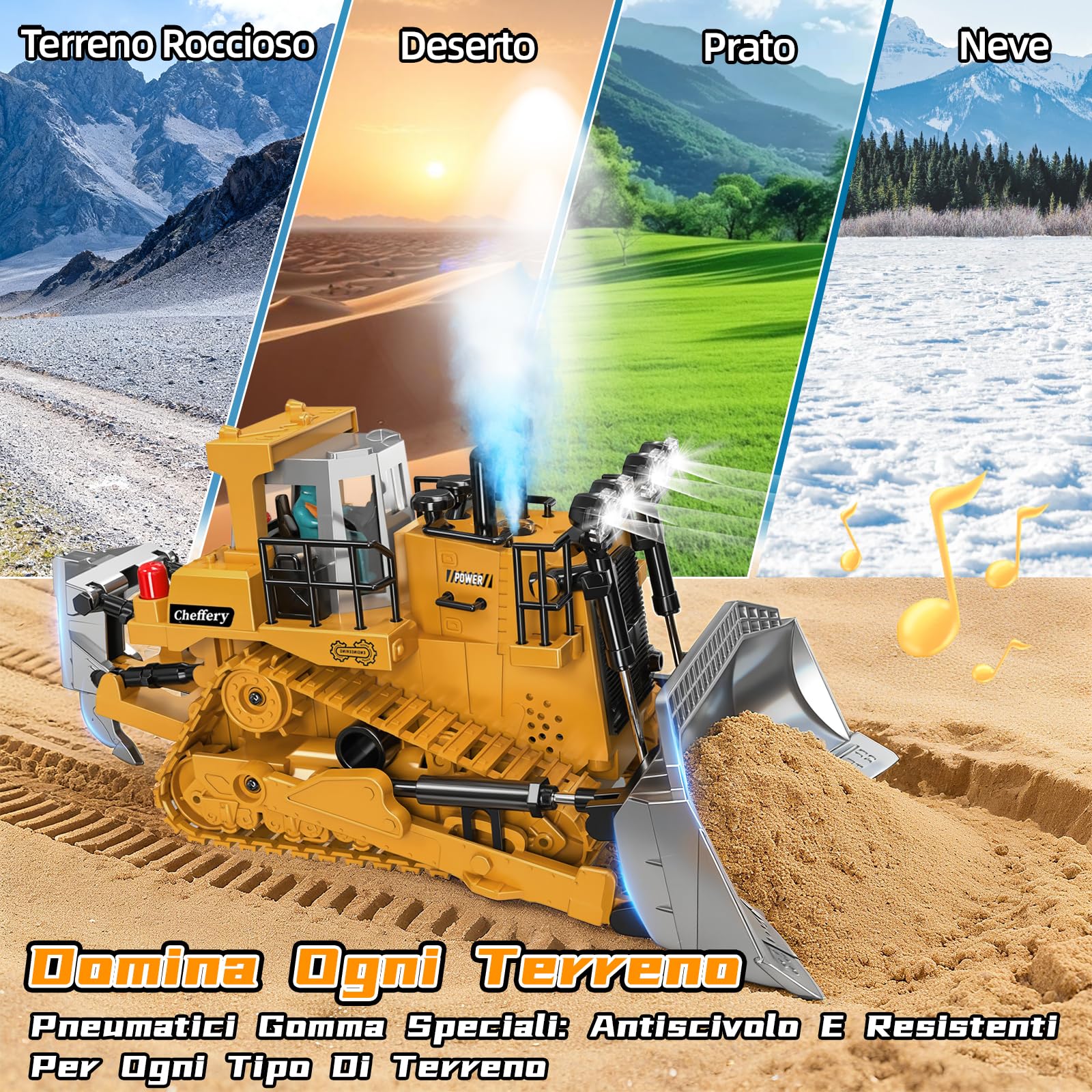 RC Bulldozer, Bulldozer Telecomandato a 11 Canali, 2.4 GHz Bulldozers Giocattolo Telecomandato con Luce ed Effetti Sonori per Bambini di Età Compresa Tra 4 e 12 Anni