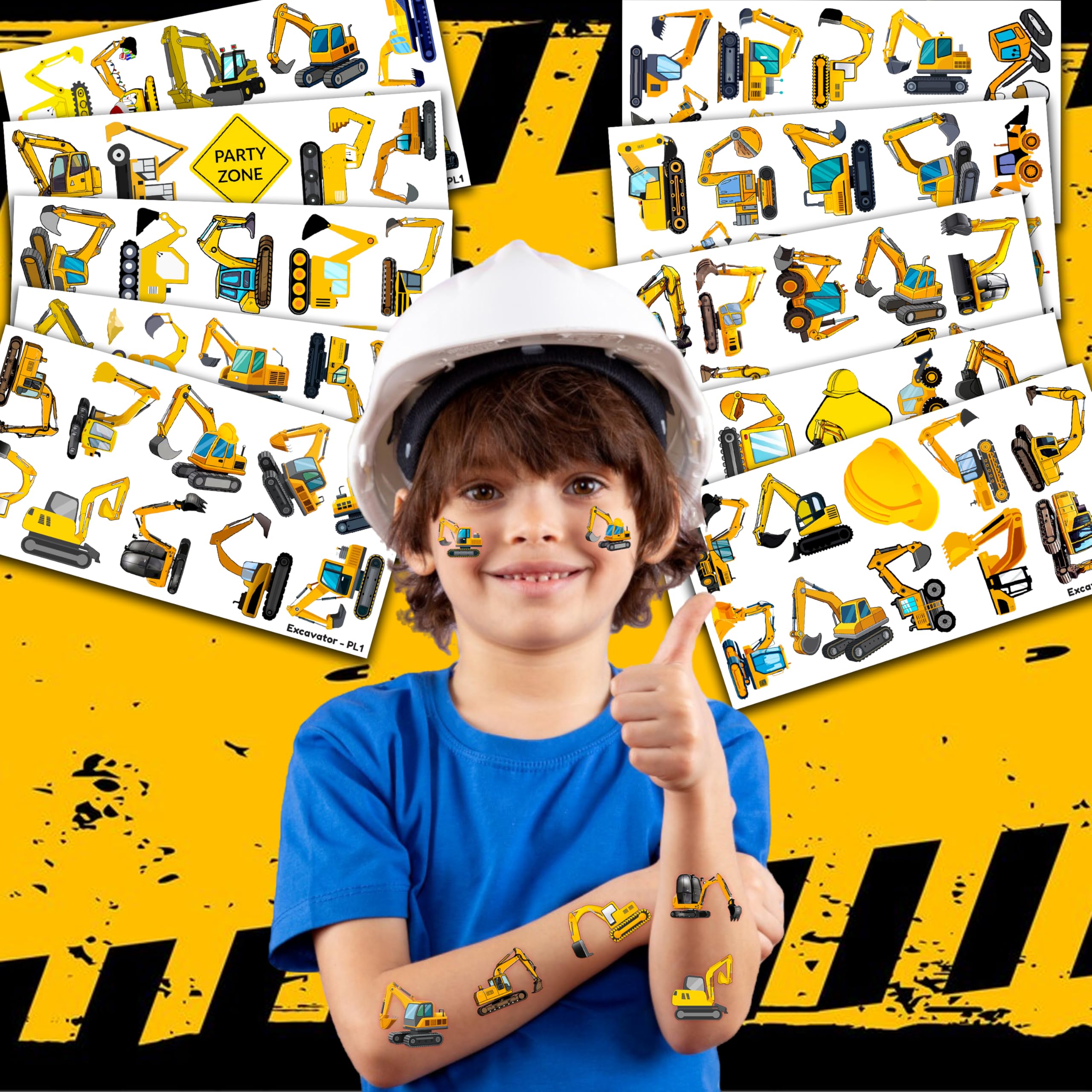 Tatuajes Luminosos De Vehículos De Construcción Para Niños ¡50 Piezas De Camiones, Tractores Y Coches En 10 Hojas! Perfectos Para Fiestas De Cumpleaños Temáticas