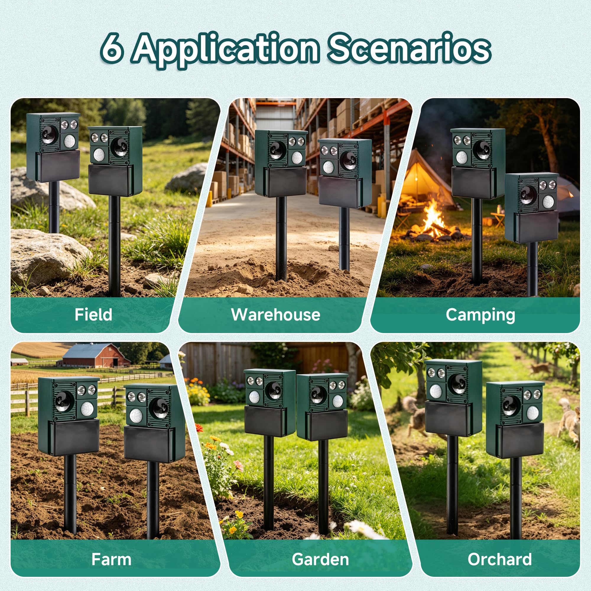 Ultrasonic Animal Repeller Outdoor, 2 Pack Solar Powered Motion Activated Deer Cat Dog Squirrel Raccoon Repellent, Waterproof Animal Deterrent Device for Yard Garden Lawn view 7