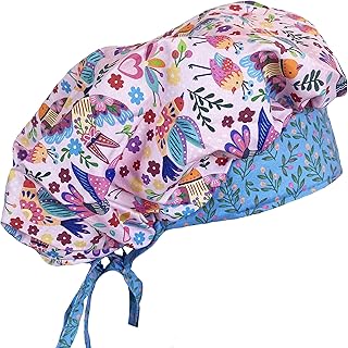 Banded Bouffant Birds of Paradise Scrub Cap Hat Pink