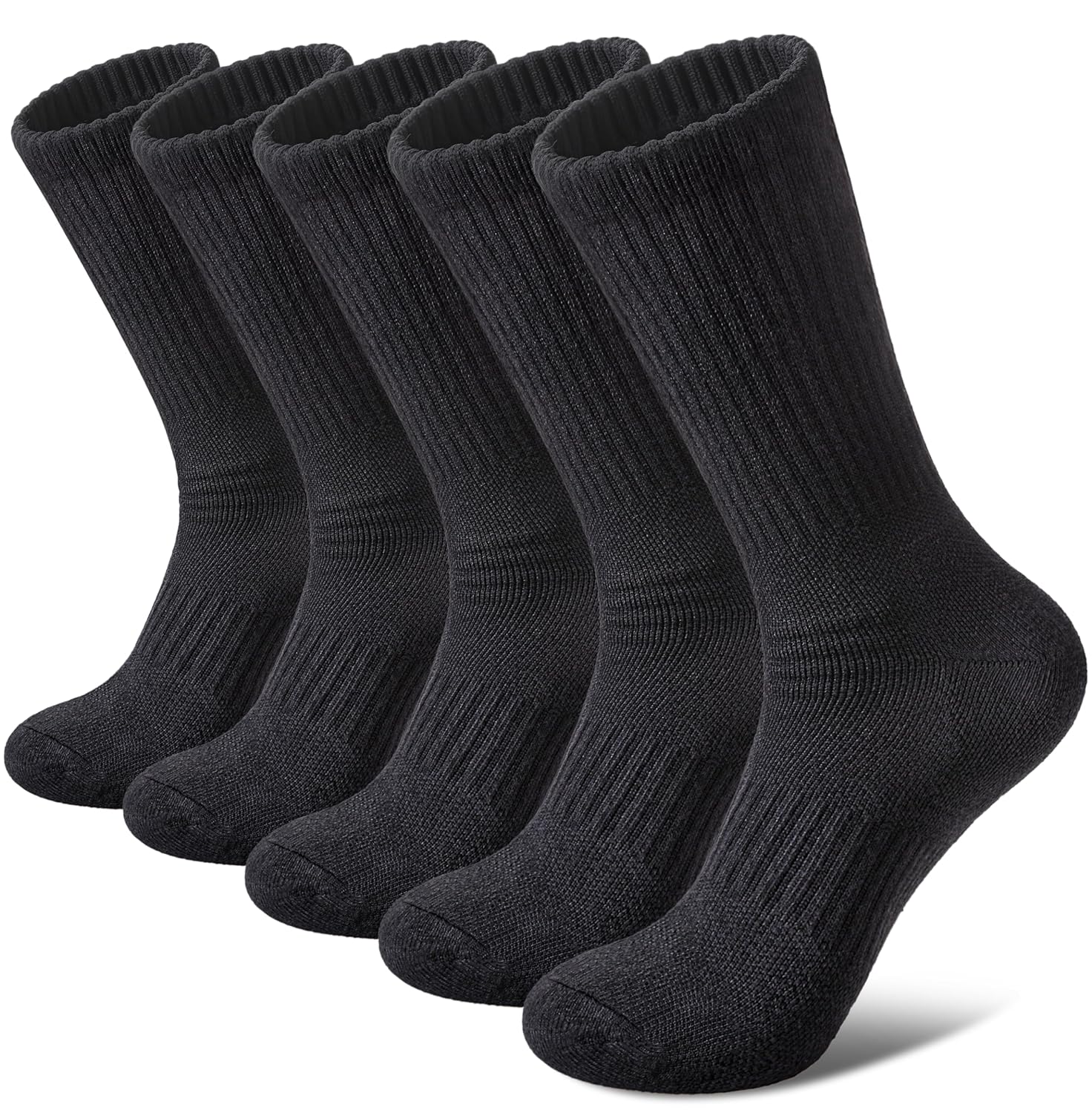FNOVCO Womens Hiking Walking Running Crew Socks Thick Cushioned Athletic Compression Socks 5 Pairs