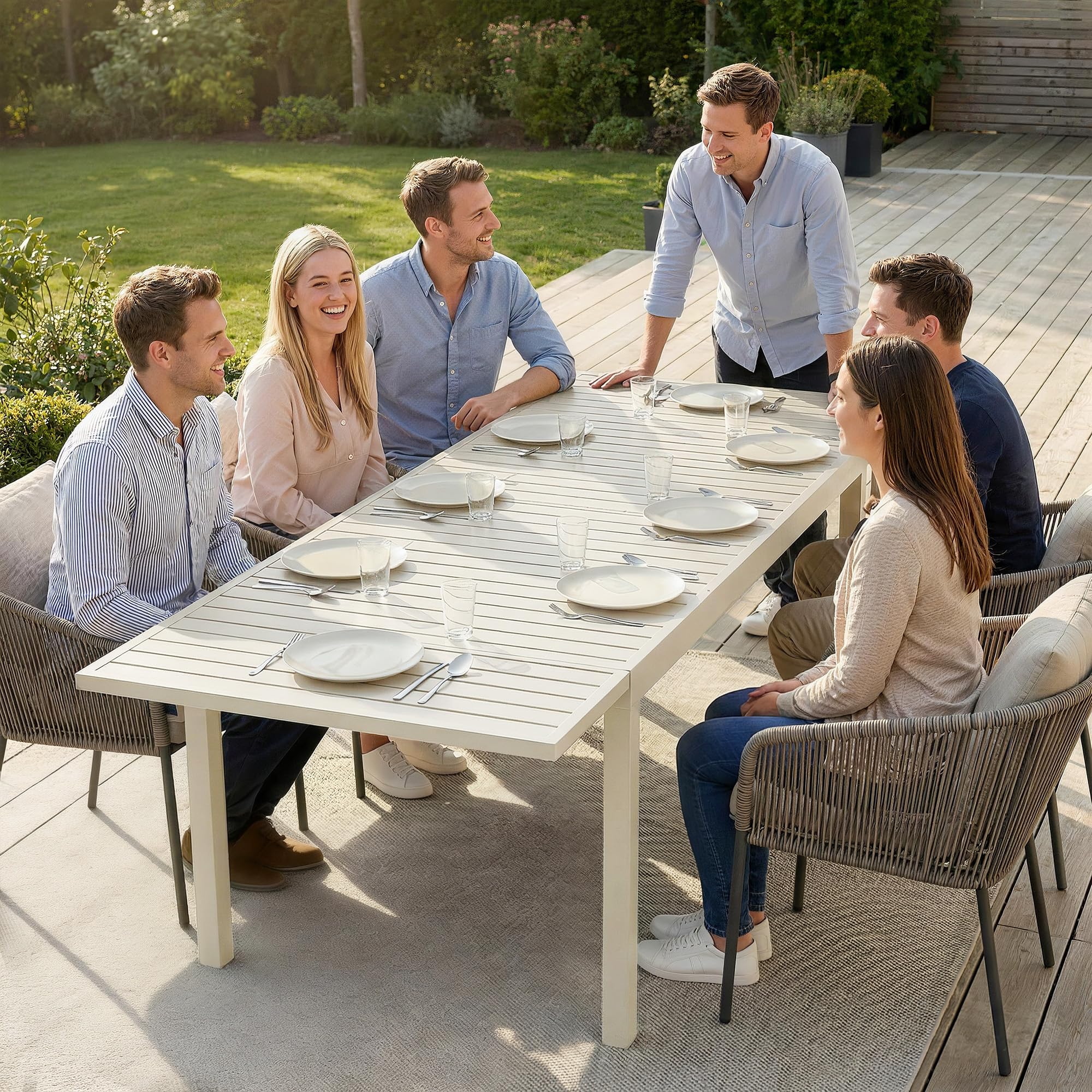Outsunny Table de Jardin Extensible 150-225 cm Aluminium Anti-Rouille Blanc