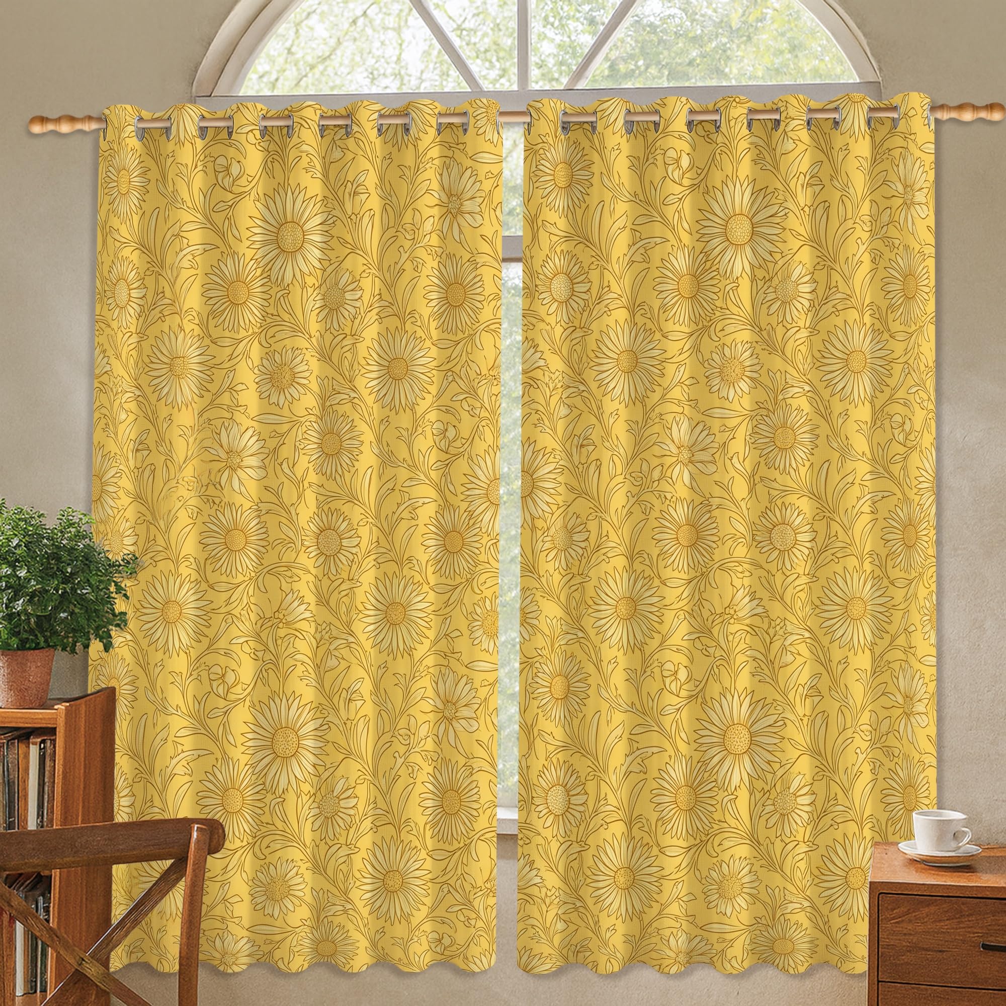 Rideau occultant infroissable motif floral jaune printemps