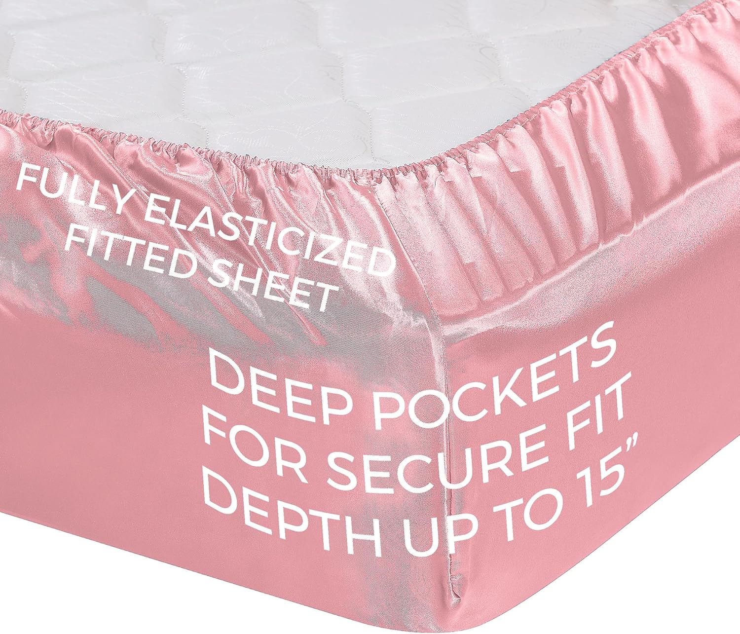 Satin Sheets King [4-Piece, Pink] Hotel Luxury Silky Bed Sheets - Extra Soft 1800 Microfiber Sheet Set, Wrinkle, Fade, Stain Resistant - Deep Pocket Fitted Sheet, Flat Sheet, Pillow Cases