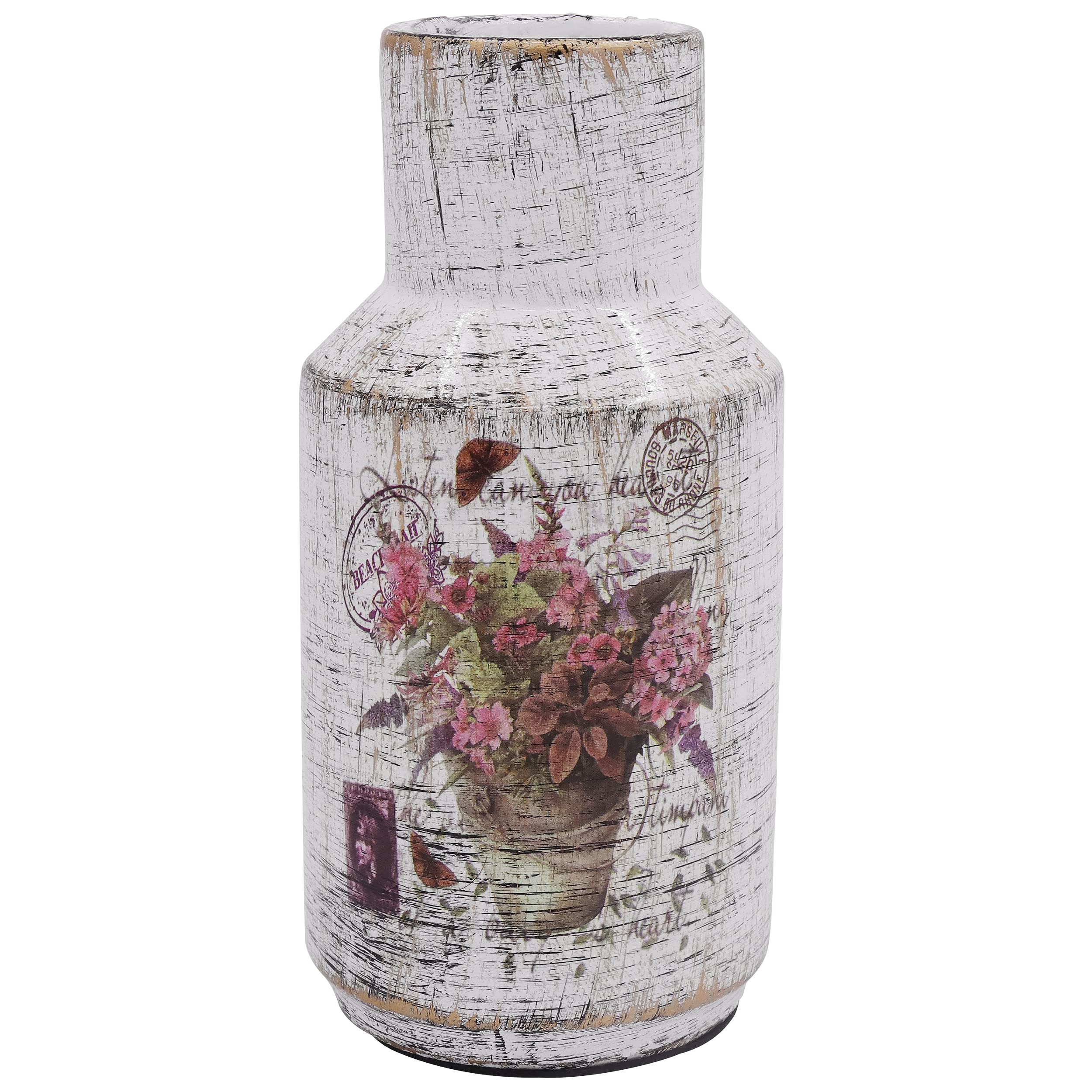 Soyizom French Decorative Ceramic Flower Vase, 7.5 Inch Tall Rustic Shabby Chic Vase for Country Farmhouse Home Decor & Wedding Centerpiece & Housewarming Gift
