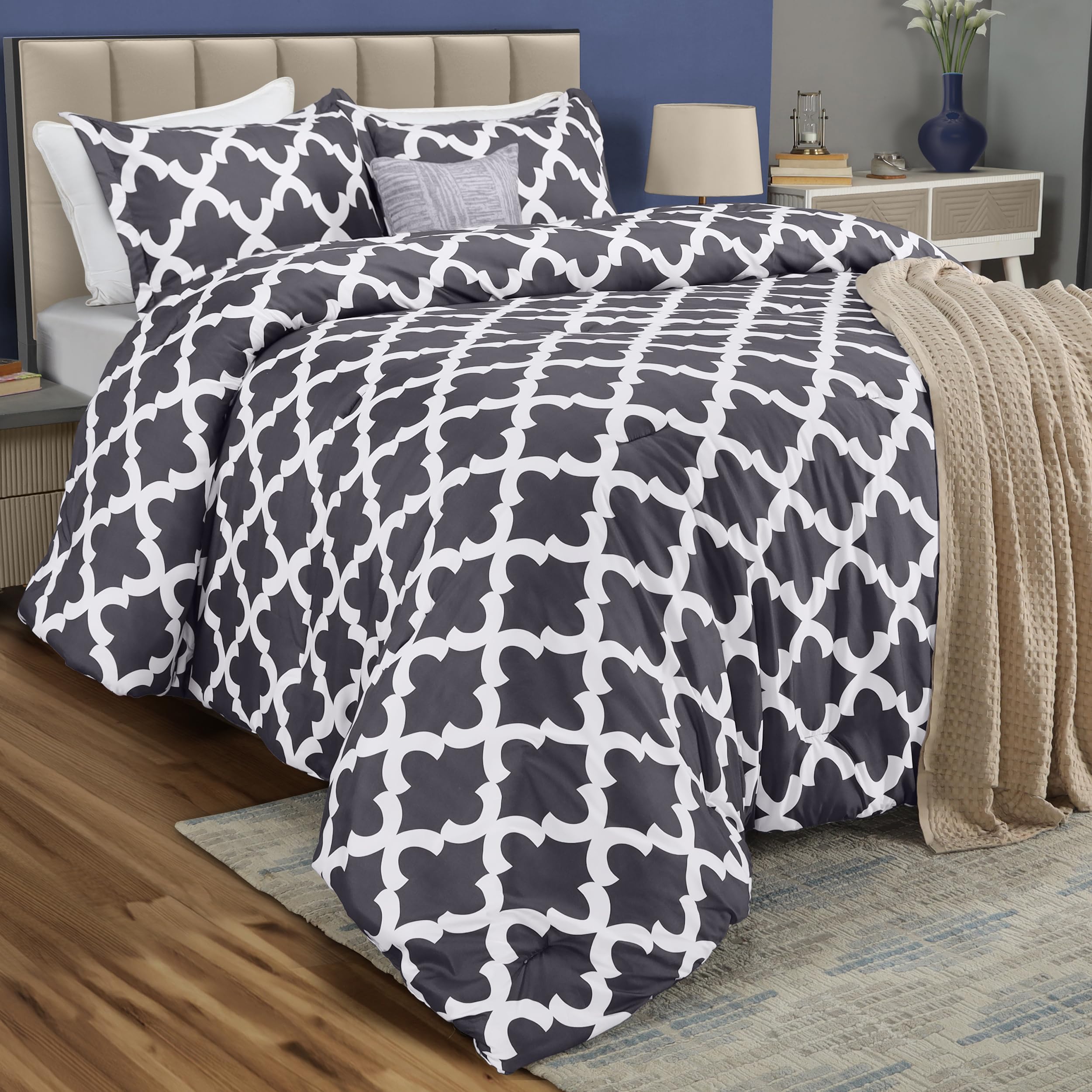 Utopia Bedding Printed Comforter Set (Grey, Queen) with 2 Pillow Shams - Luxurious Soft Brushed Microfiber - Goose Down Alternative Comforter - by